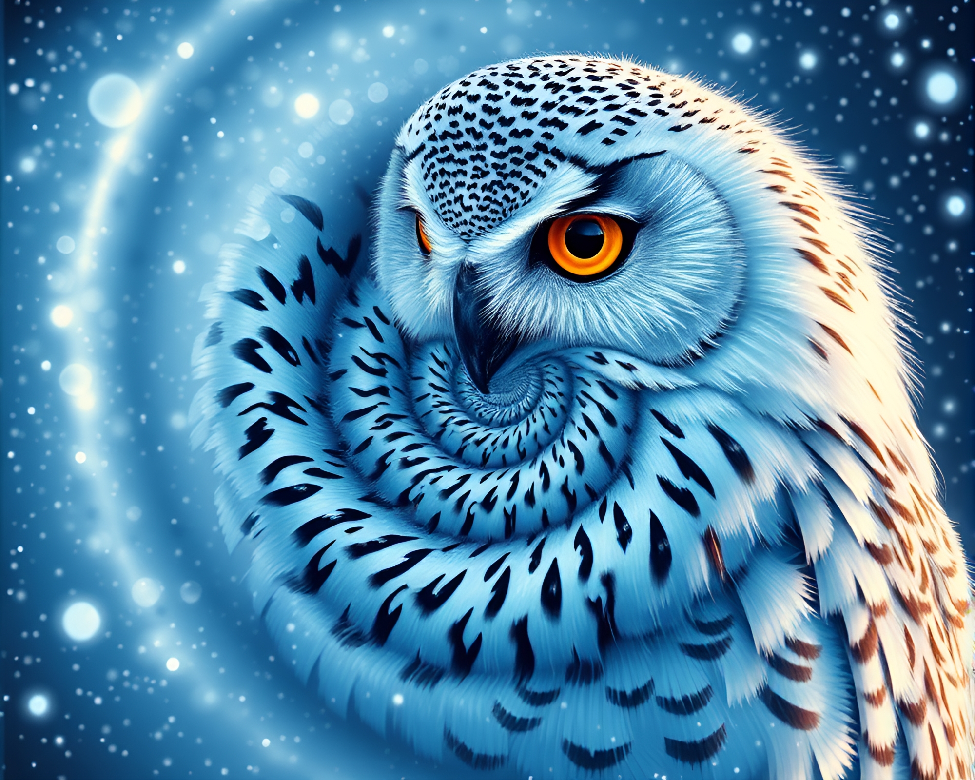 Fibonacci Spiral Snowy Owl Stipple Shading Art – free AI stock image