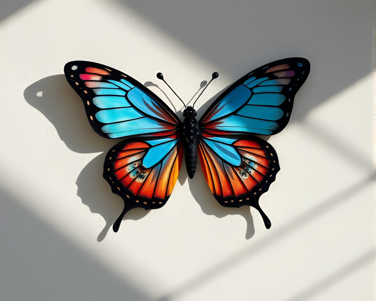 Fragmented mosaic of silk butterflies with bold shadows