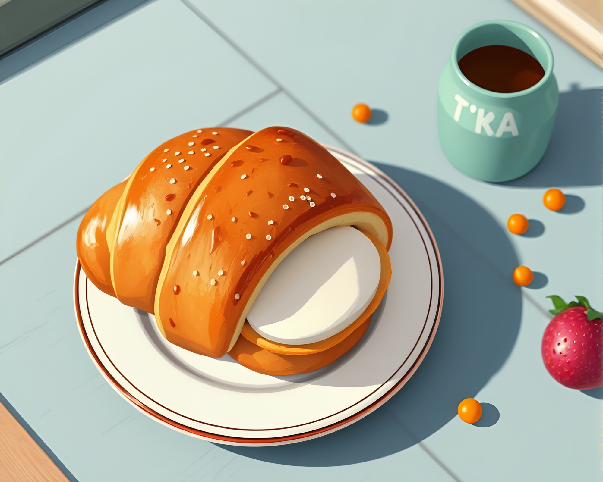 Whimsical Children’s Book Illustration of Croissant Adventure – free AI stock image