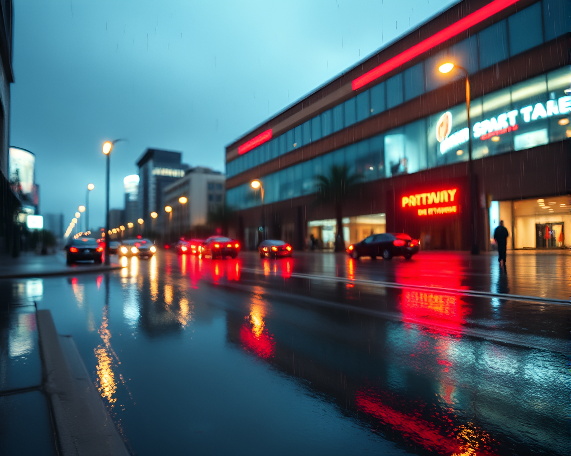 Magnificent Phoenix in Rainy Reflections – free AI stock image