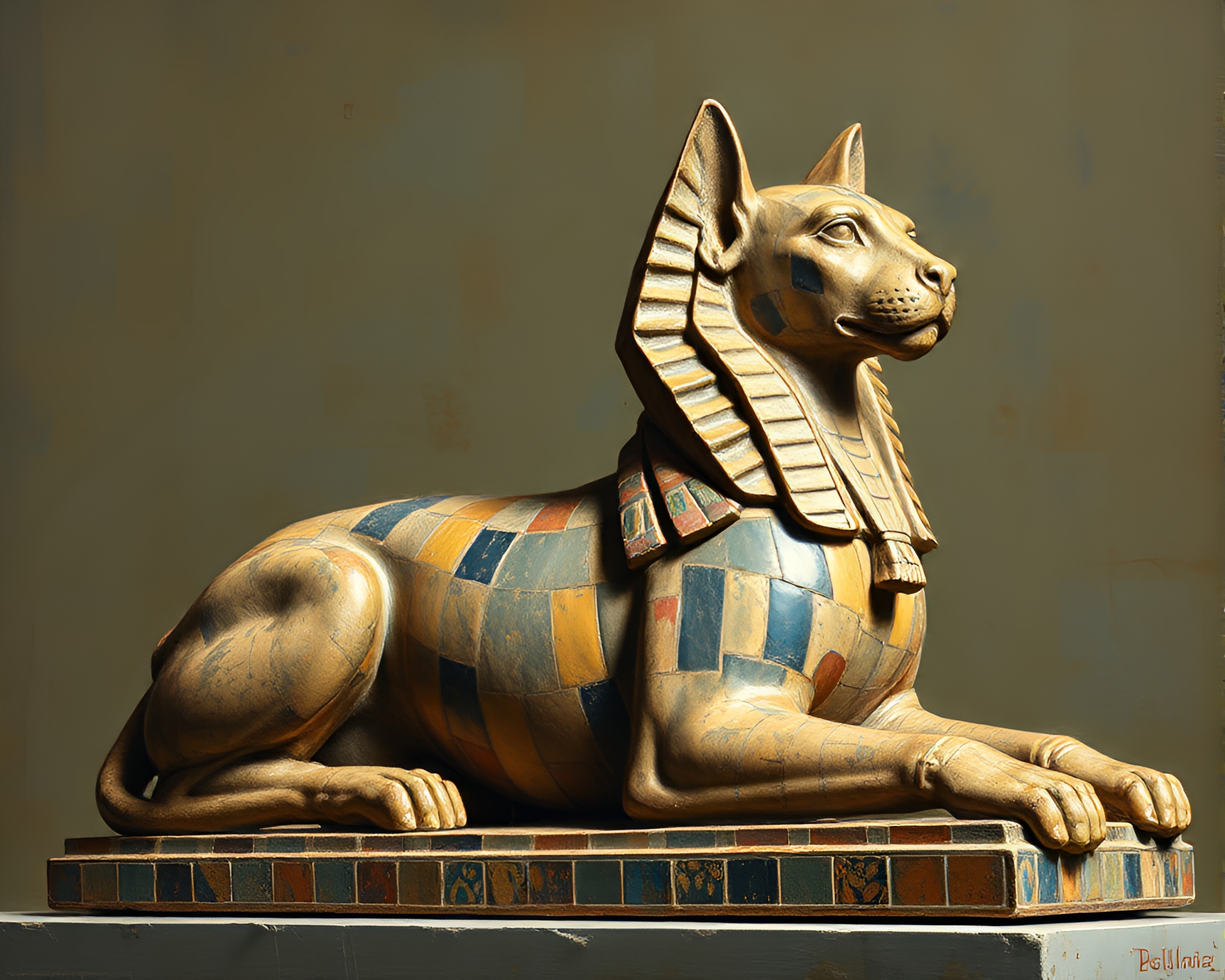 Eerie Sphinx Statue in Dramatic Dutch Angle Composition – free AI stock image