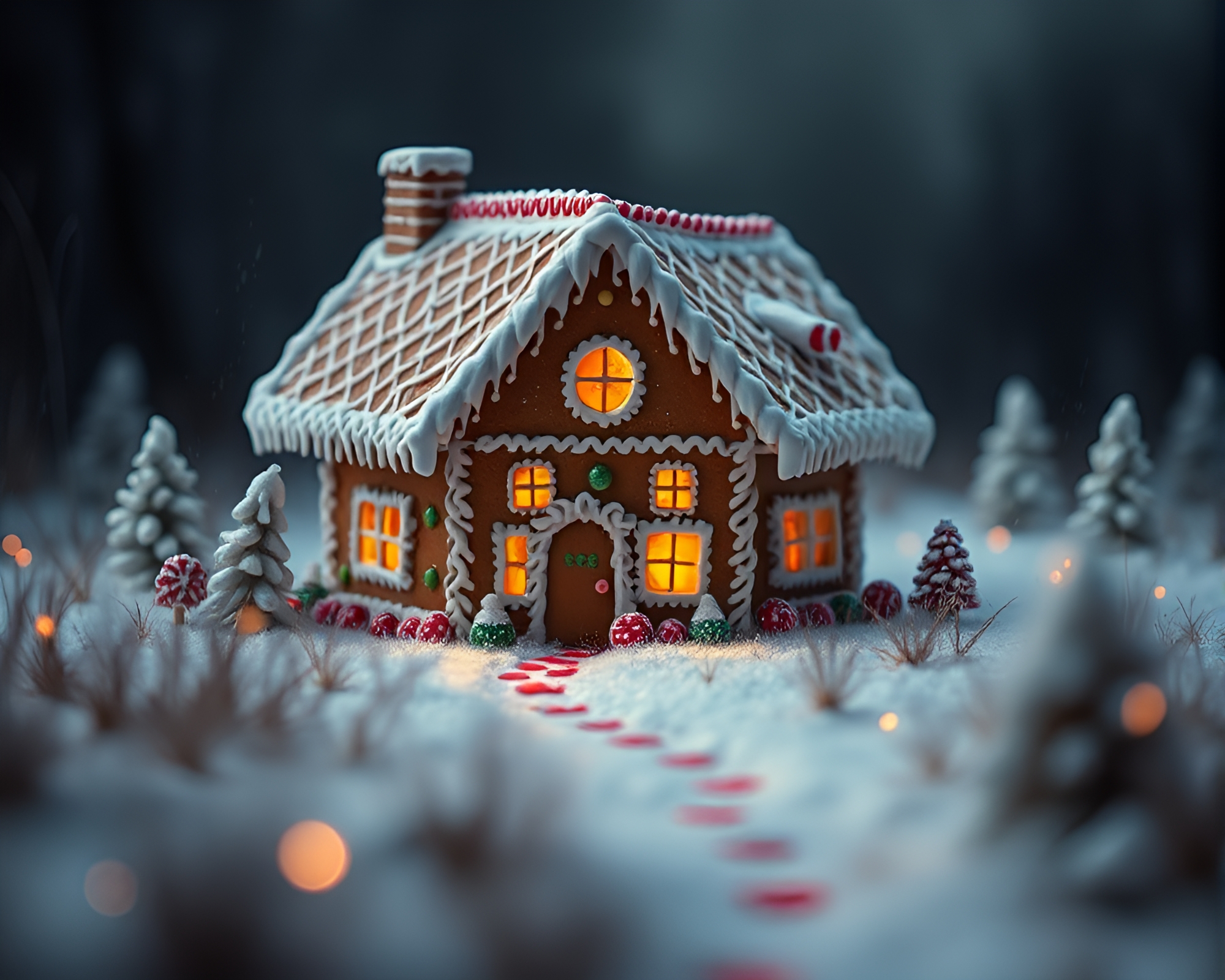 Enchanting Gingerbread House in Basement Twilight – free AI stock image
