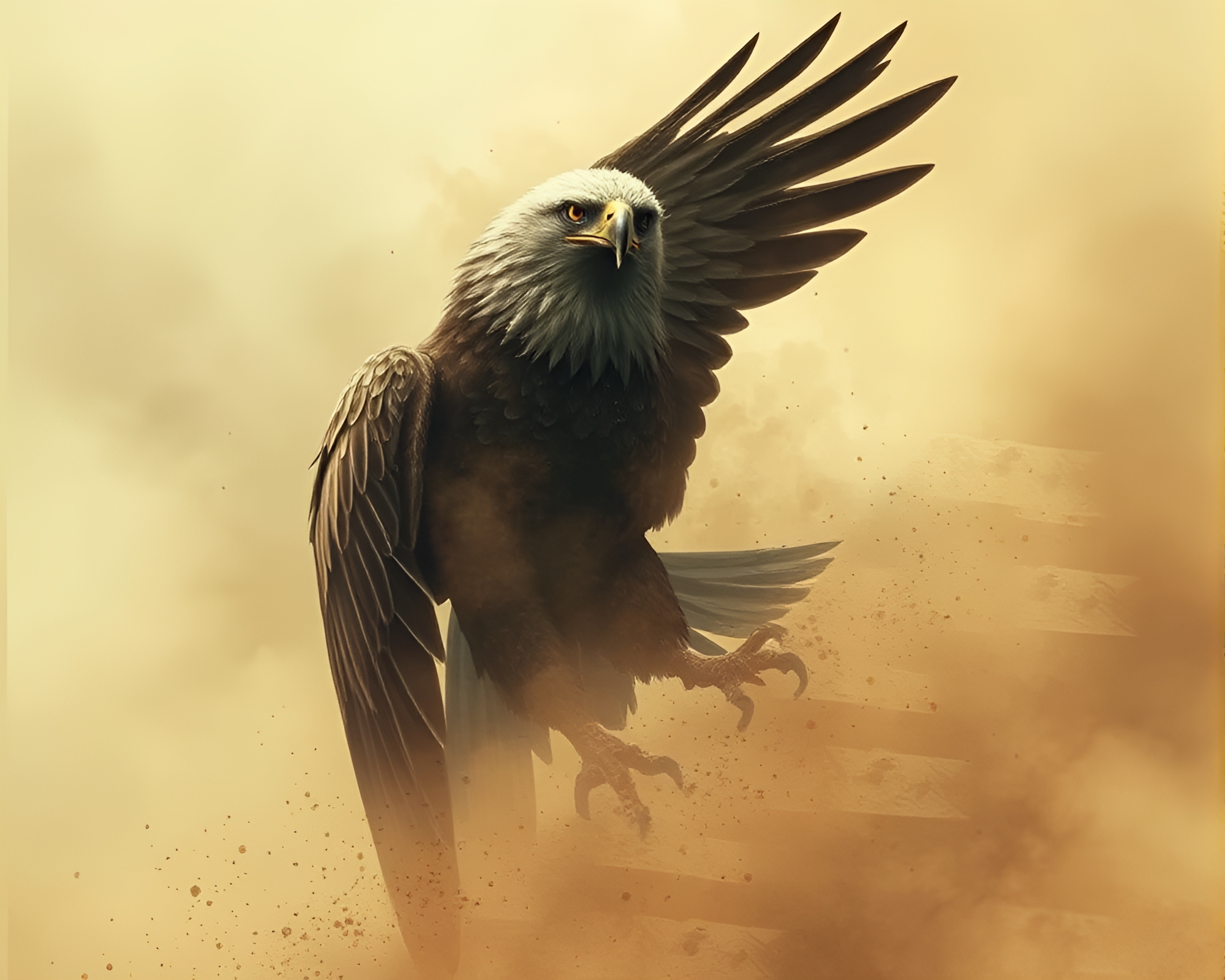 Cyberpunk Eagle Soaring Through Dusty Fog Overlay – free AI stock image
