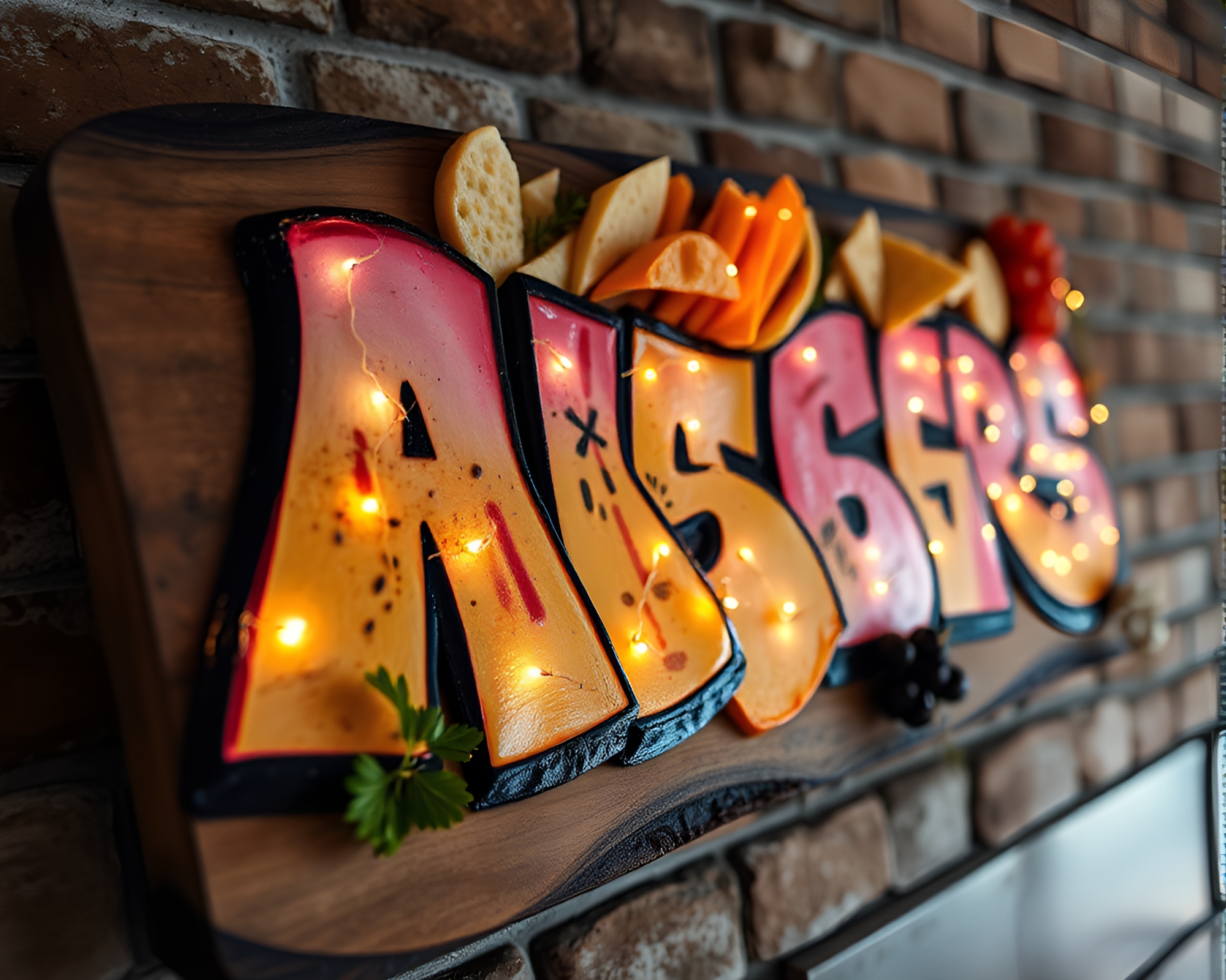 Graffiti Charcuterie: Illuminated Trails and Contouring Display – free AI stock image