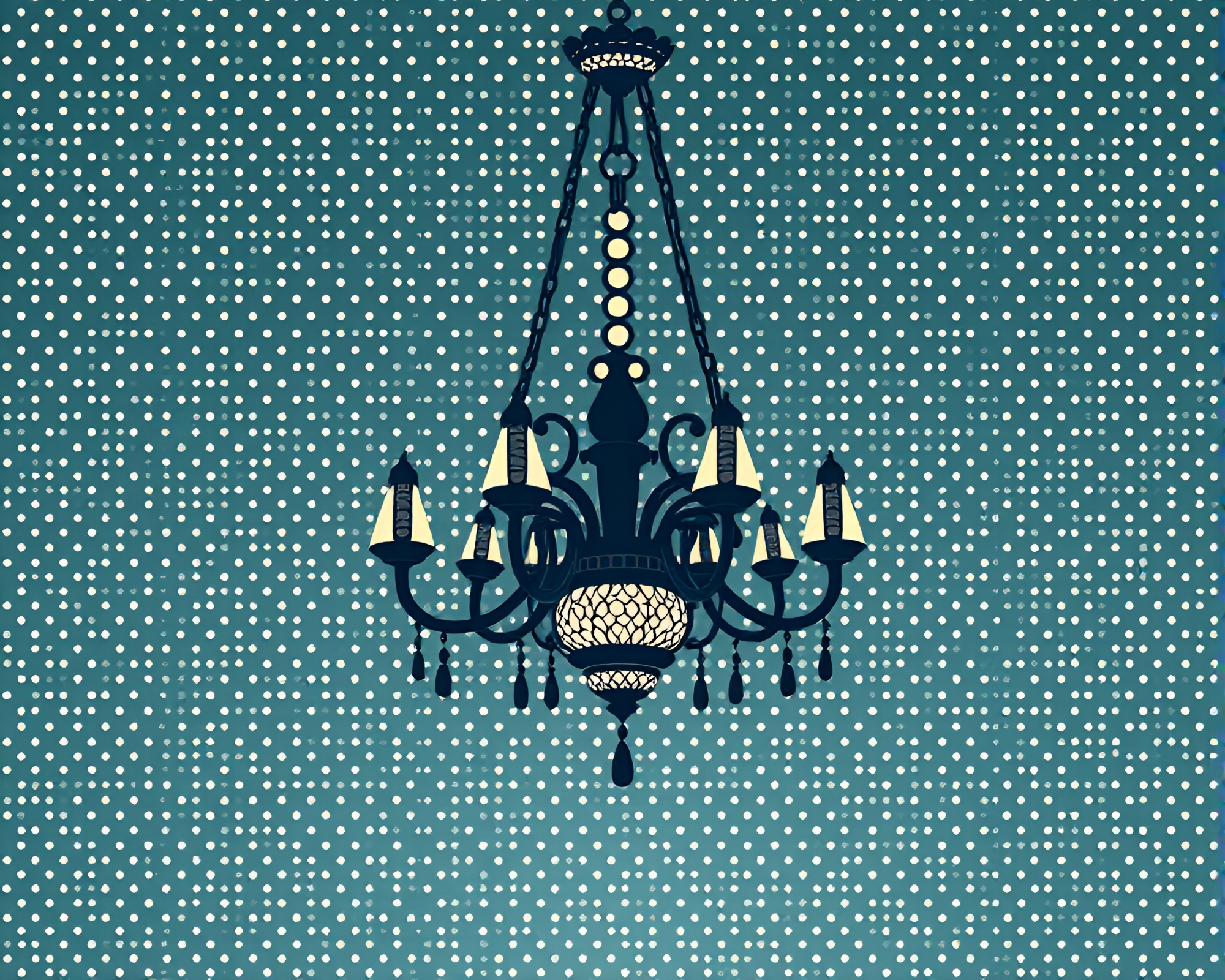 Gothic chandelier in mosaic screenprint dot pattern – free AI stock image