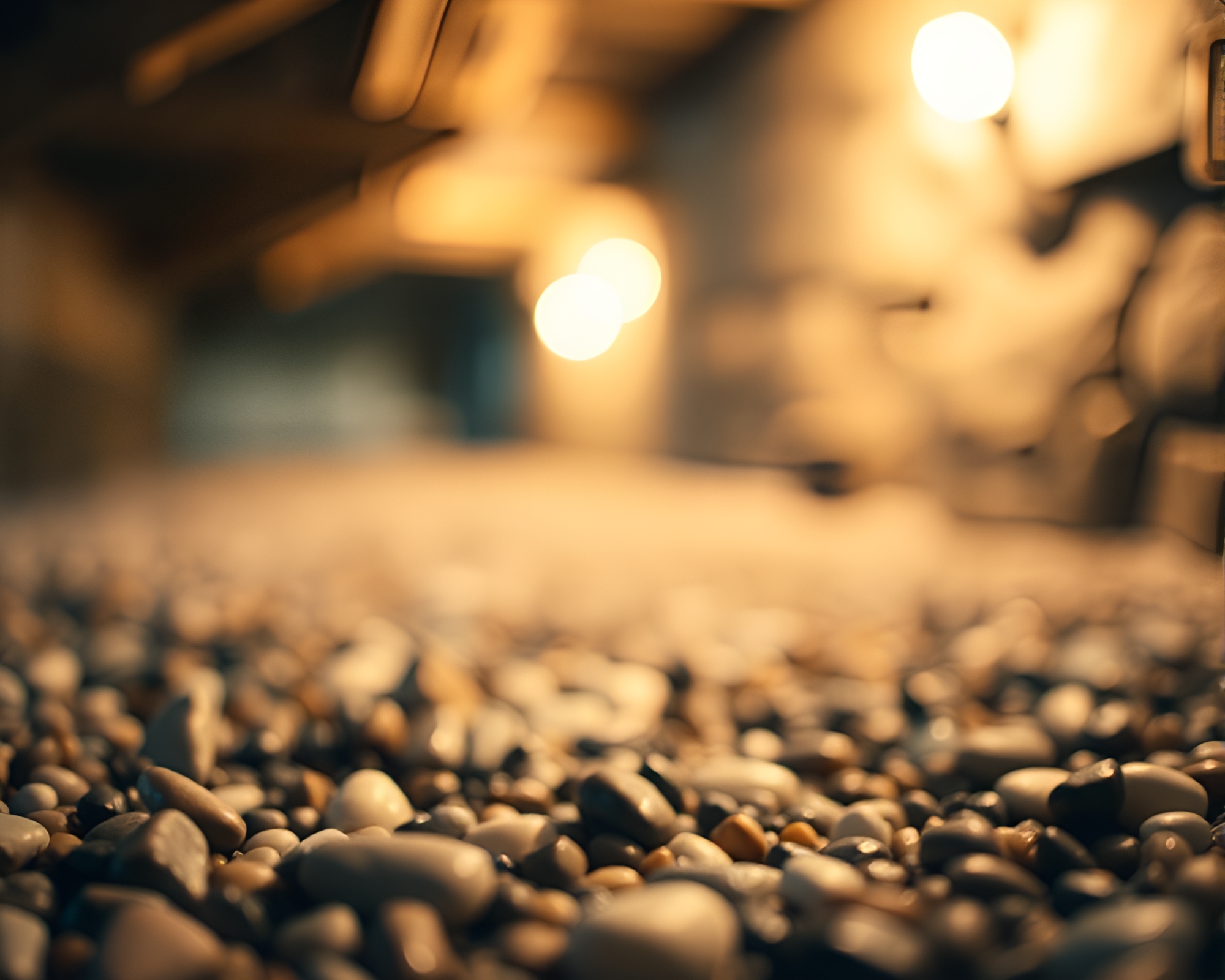 Bokeh Pebble Beach Collage in Gloom Basement – free AI stock image