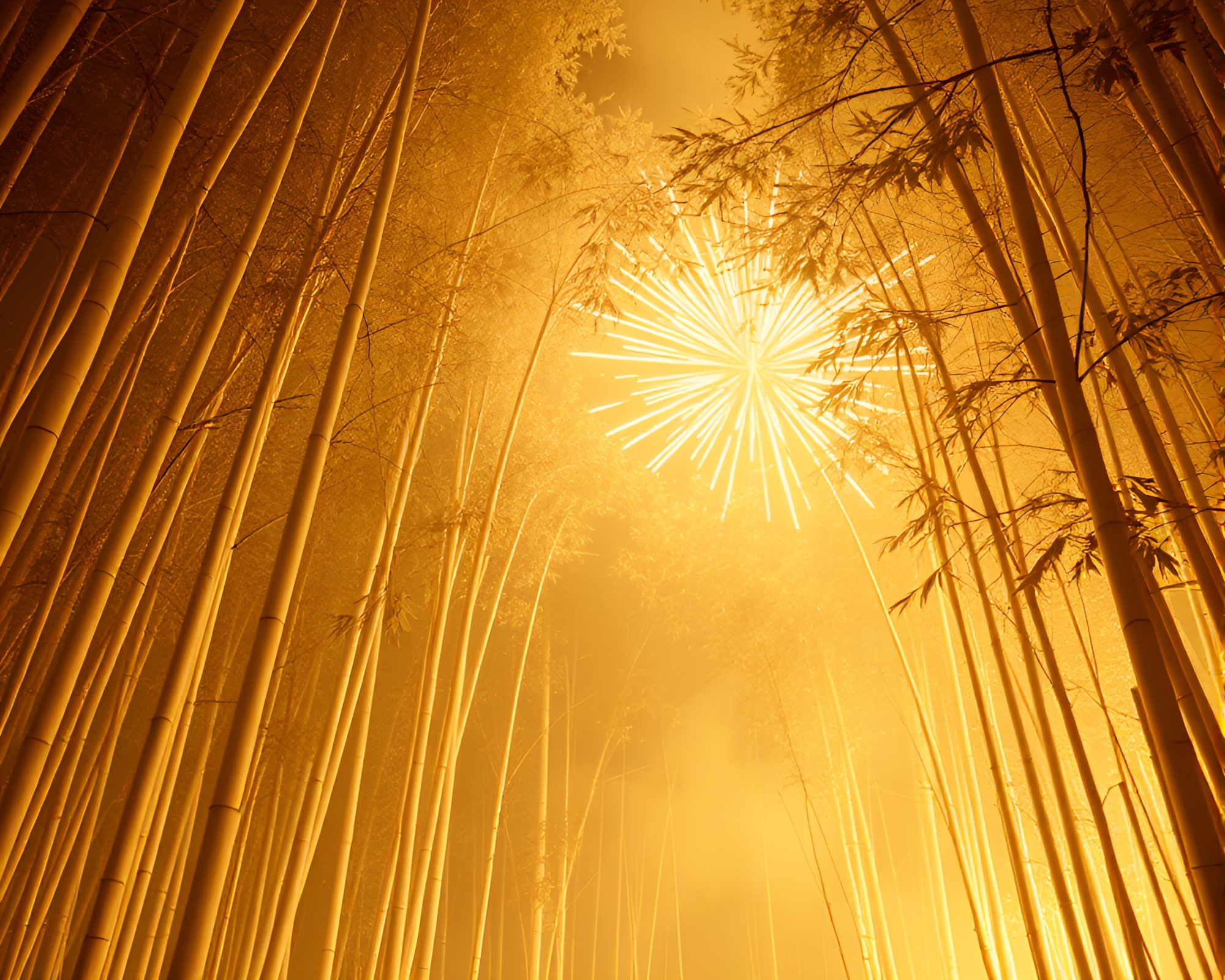 Spectacular Fireworks Show in Enchanted Bamboo Forest – free AI stock image