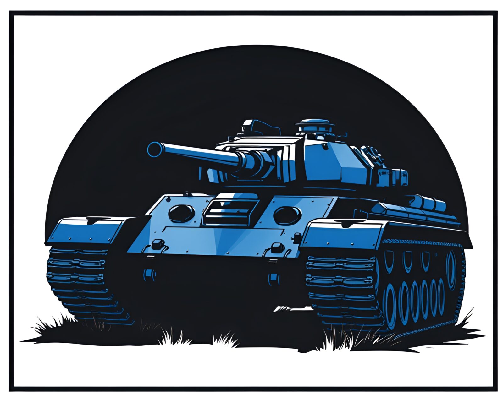 Dark cobalt blue armored tank in noir setting