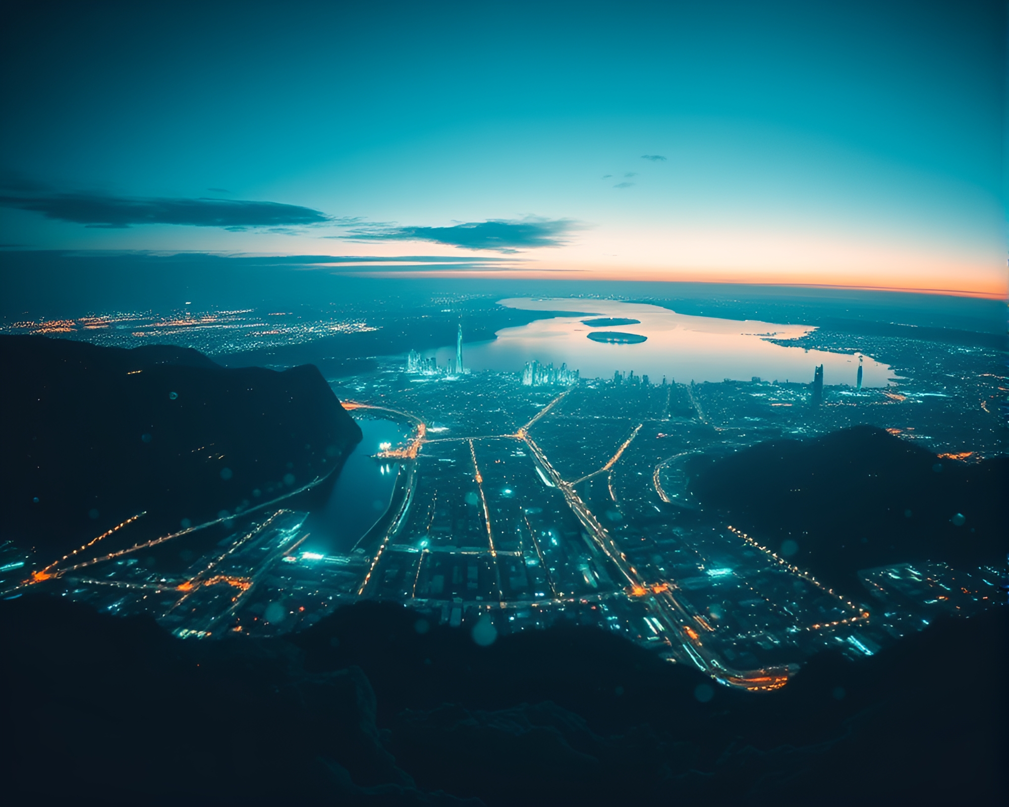 Teal Nanobot Swarm Panorama – free AI stock image