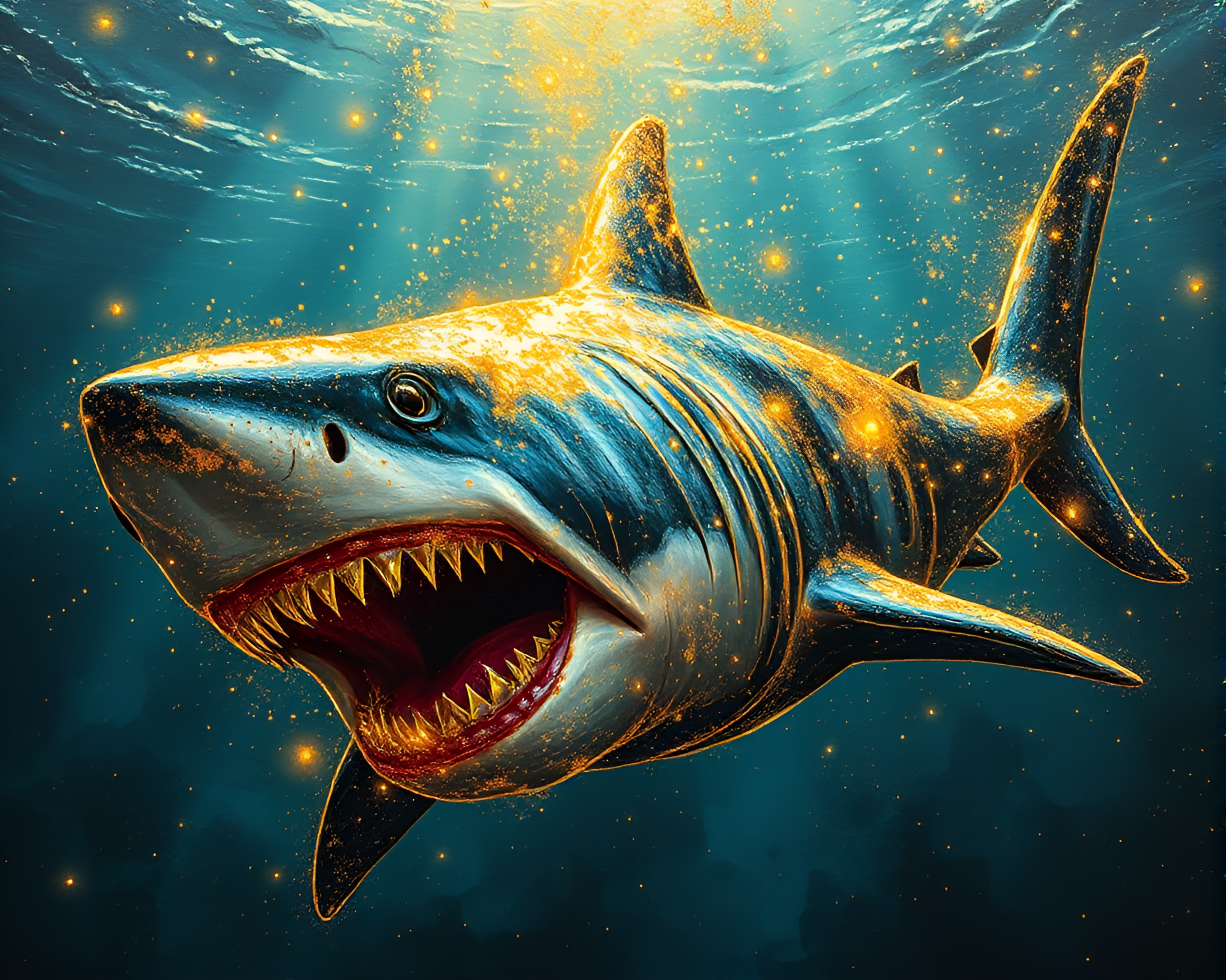 Majestic Shark with Gold Foil Highlights – free AI stock image