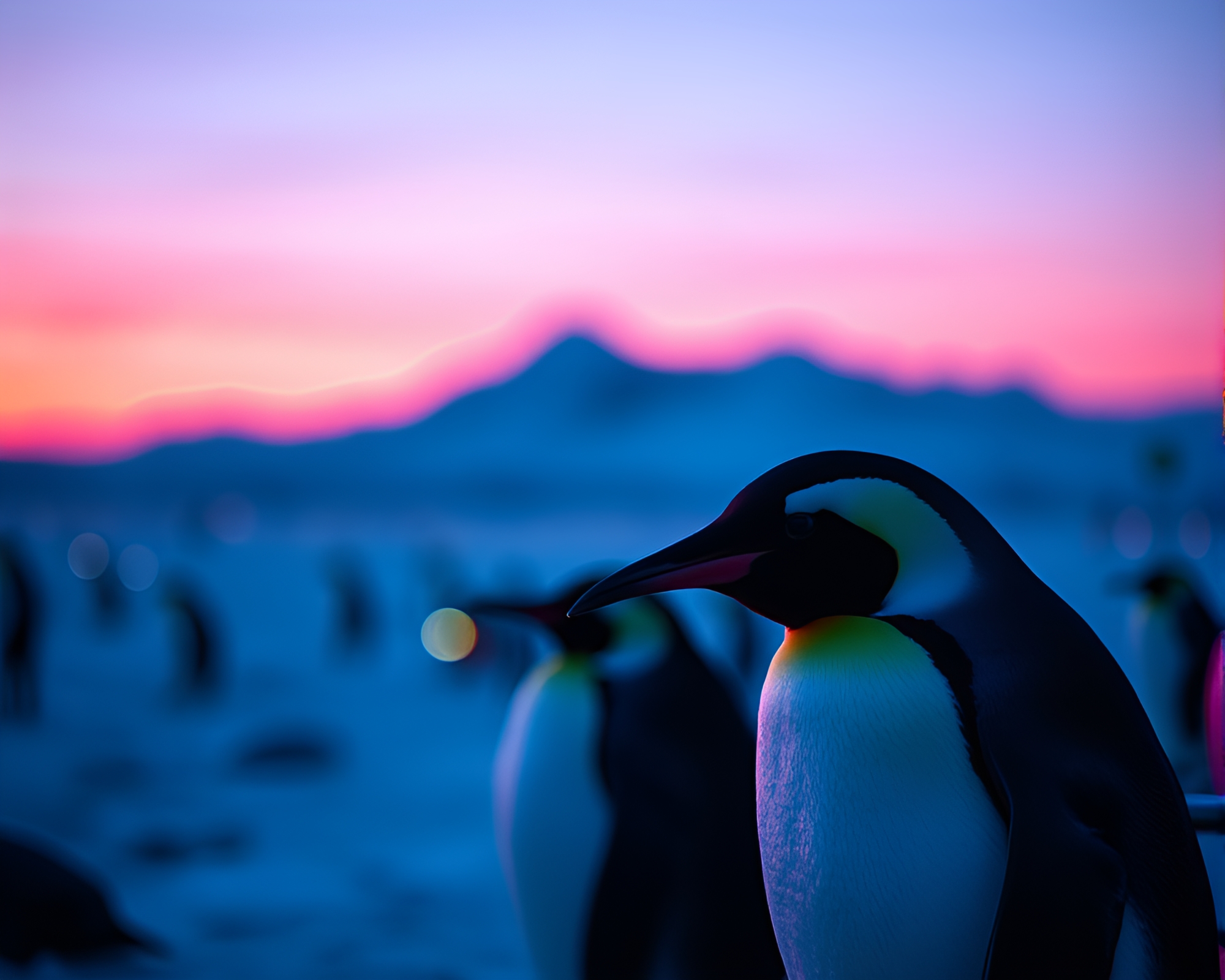 Twilight Blue Hour Penguin in Anaglyph 3D – free AI stock image