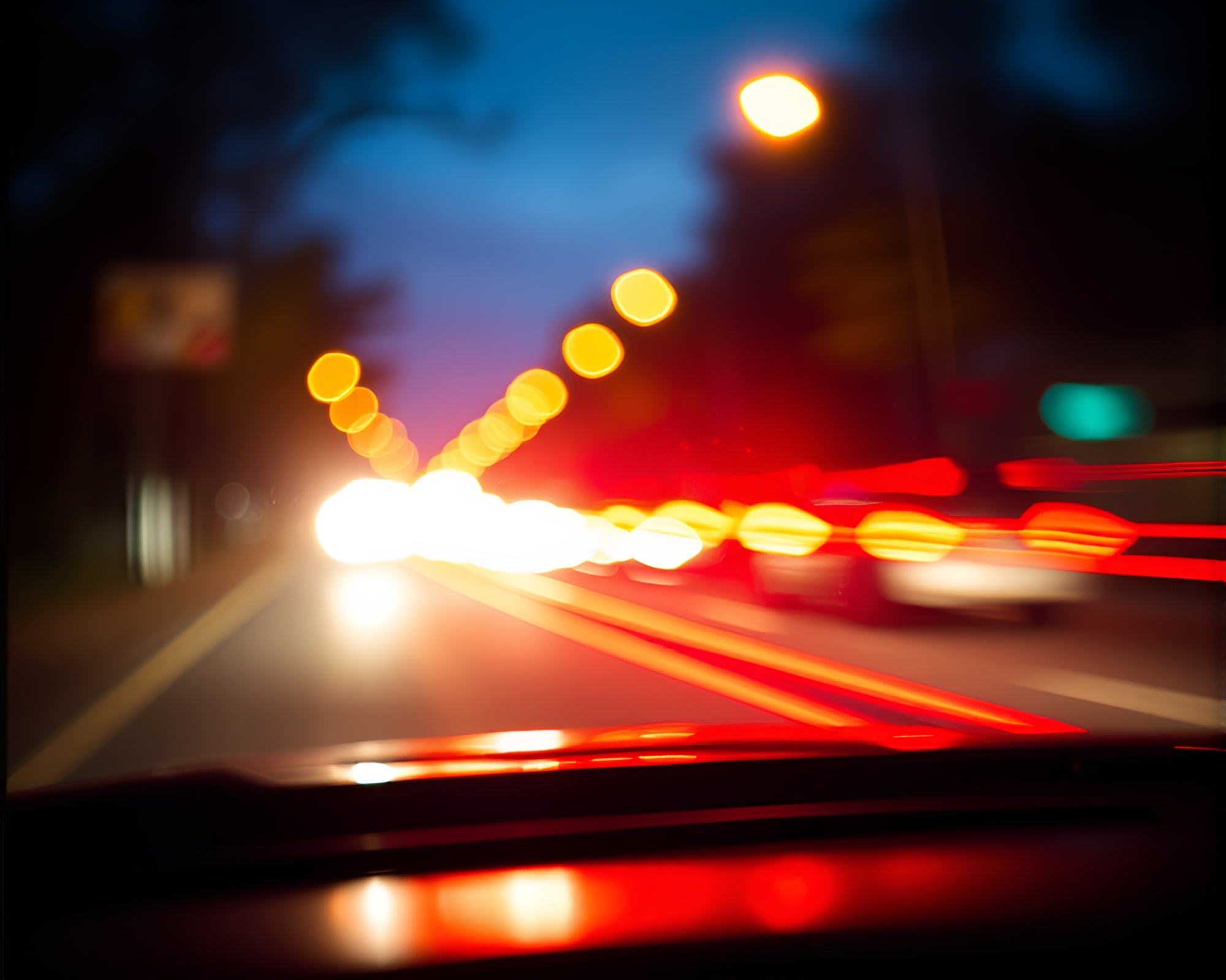 Cityscape with Car Light Trails and Umbrella Theme – free AI stock image