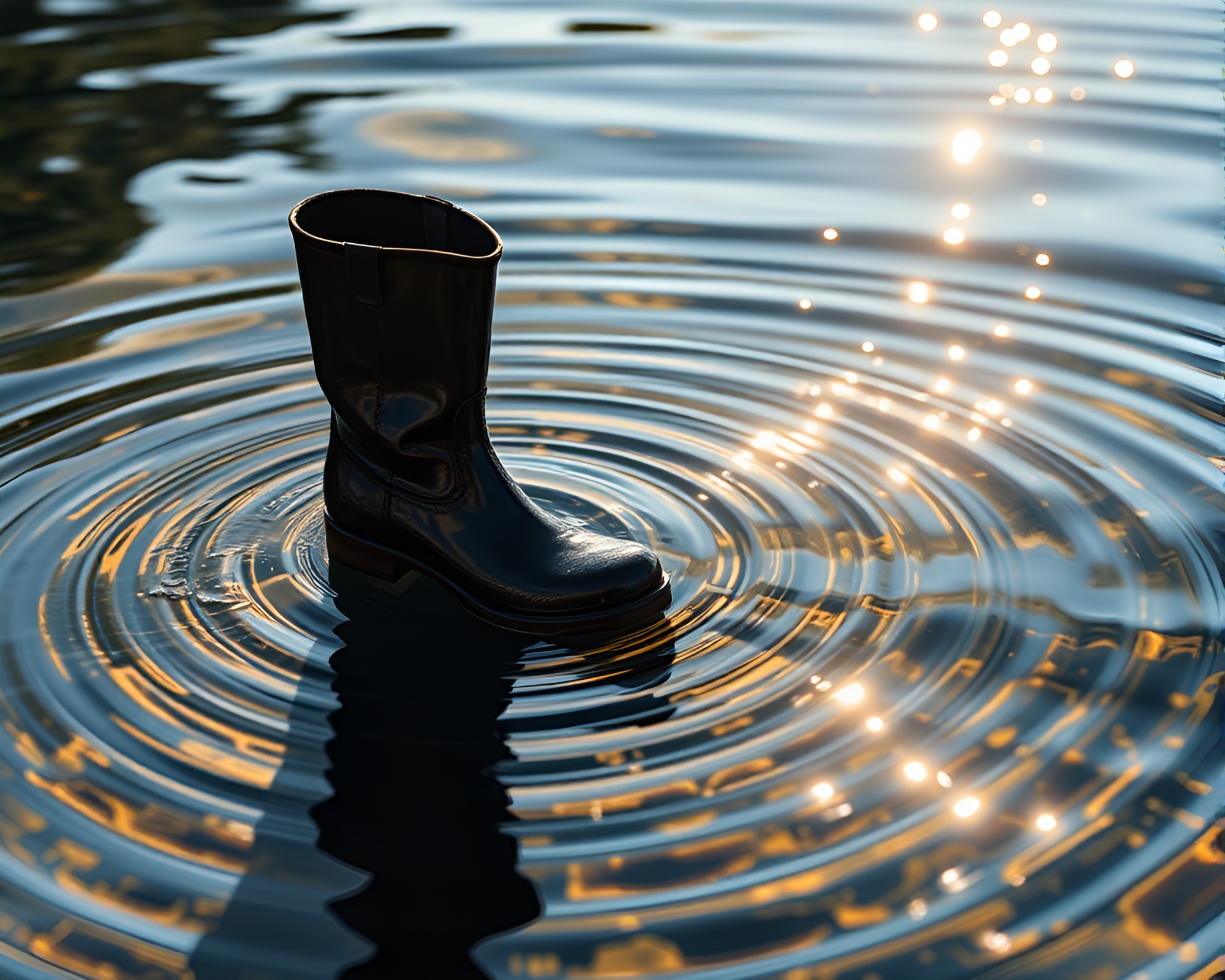 Mesmerizing Gravity Boots in Bright Water Reflection Art – free AI stock image