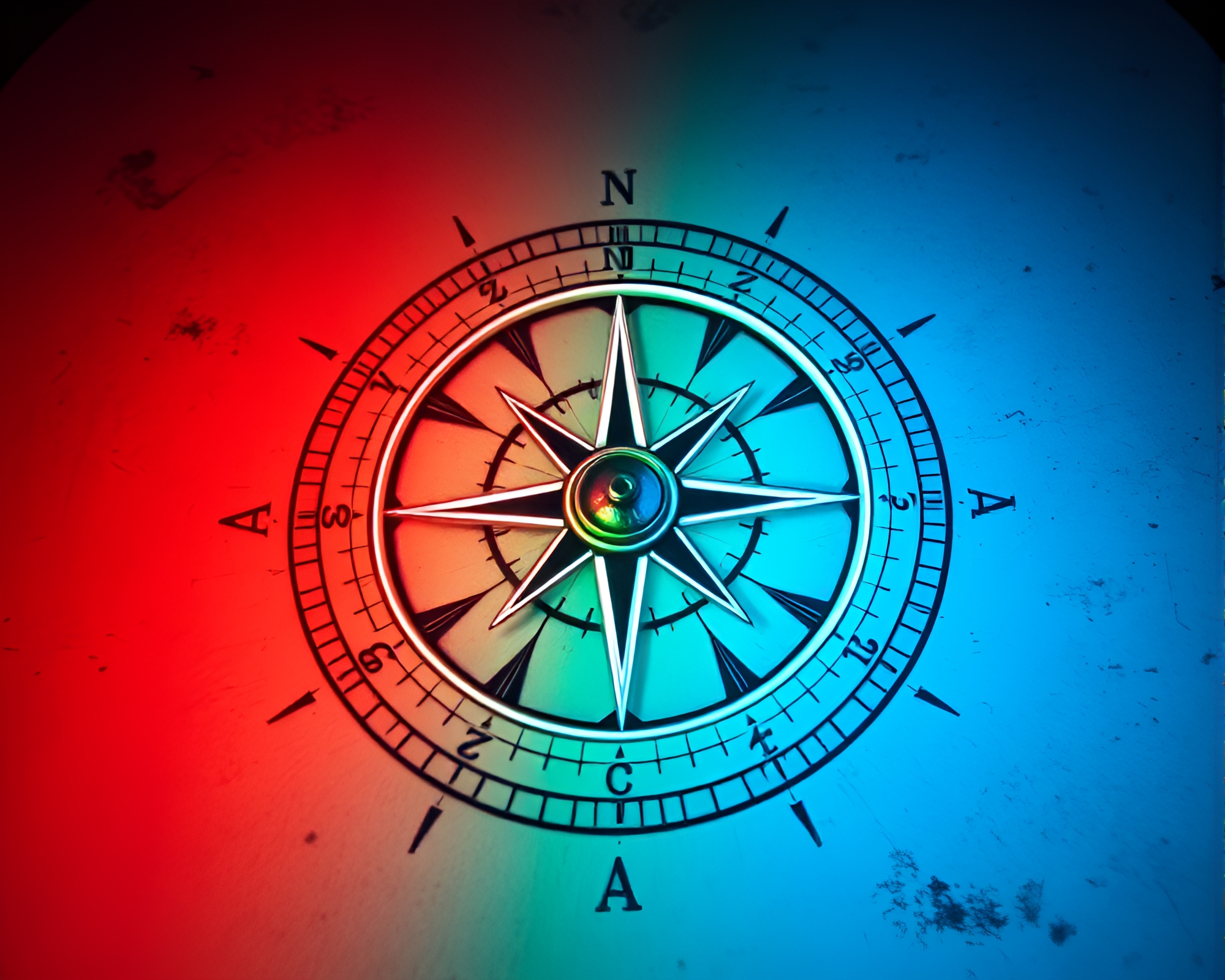 Utopian Neon Compass in Worm’s Eye View – free AI stock image