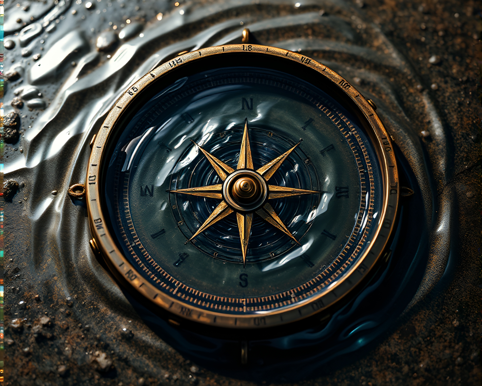 Enchanting Antique Compass in Water Whirlpool – free AI stock image