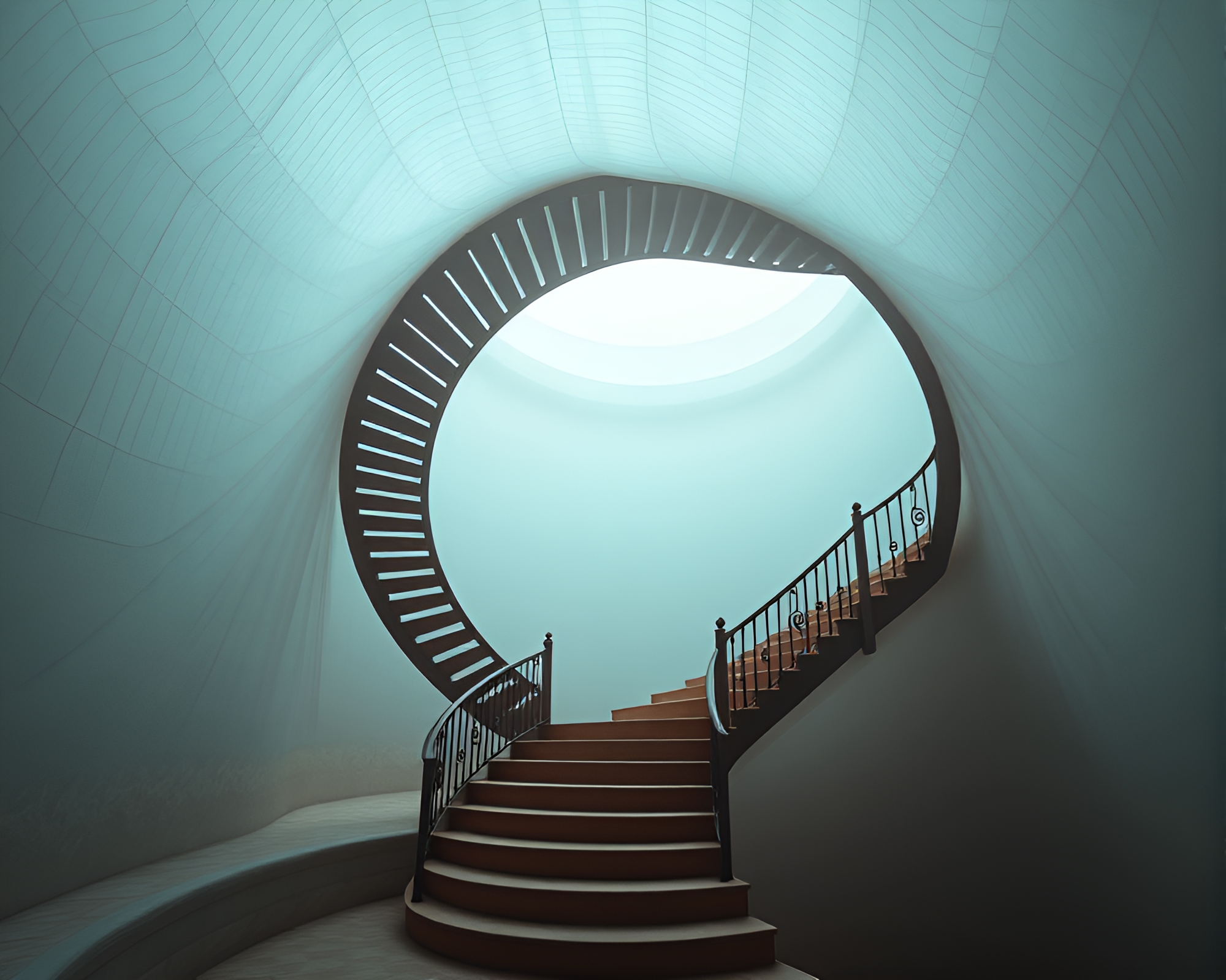 Surreal Cloth-Escher Staircase in Circular Mist Frame – free AI stock image