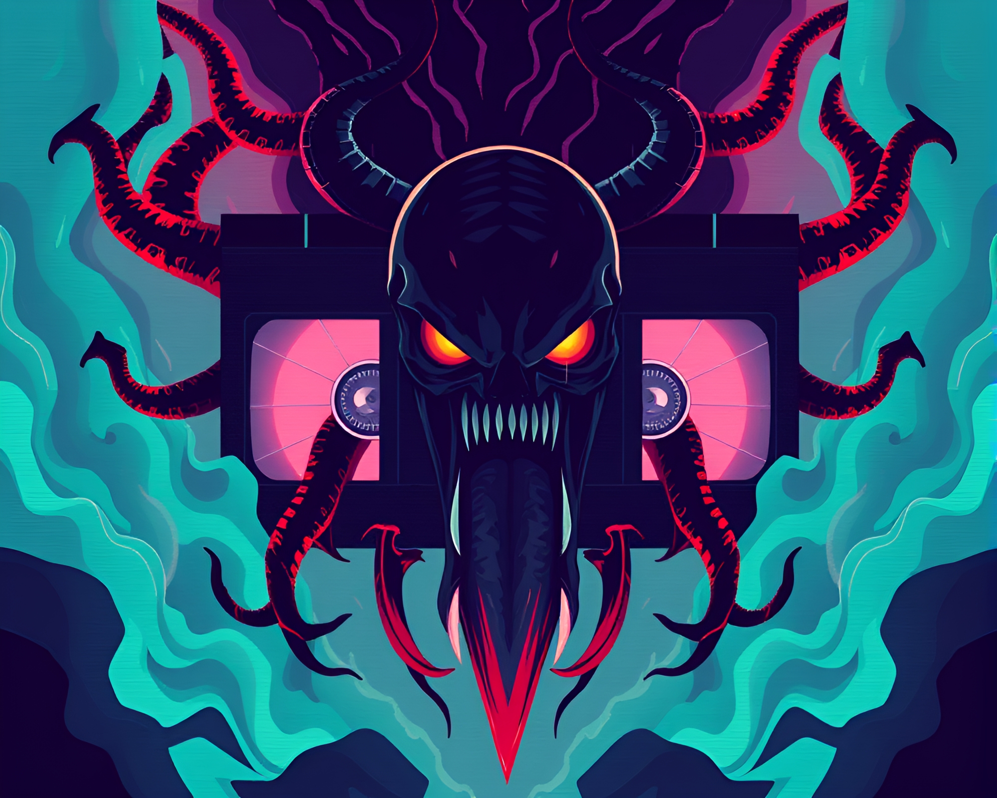 Kraken Emerging in VHS Distortion – free AI stock image