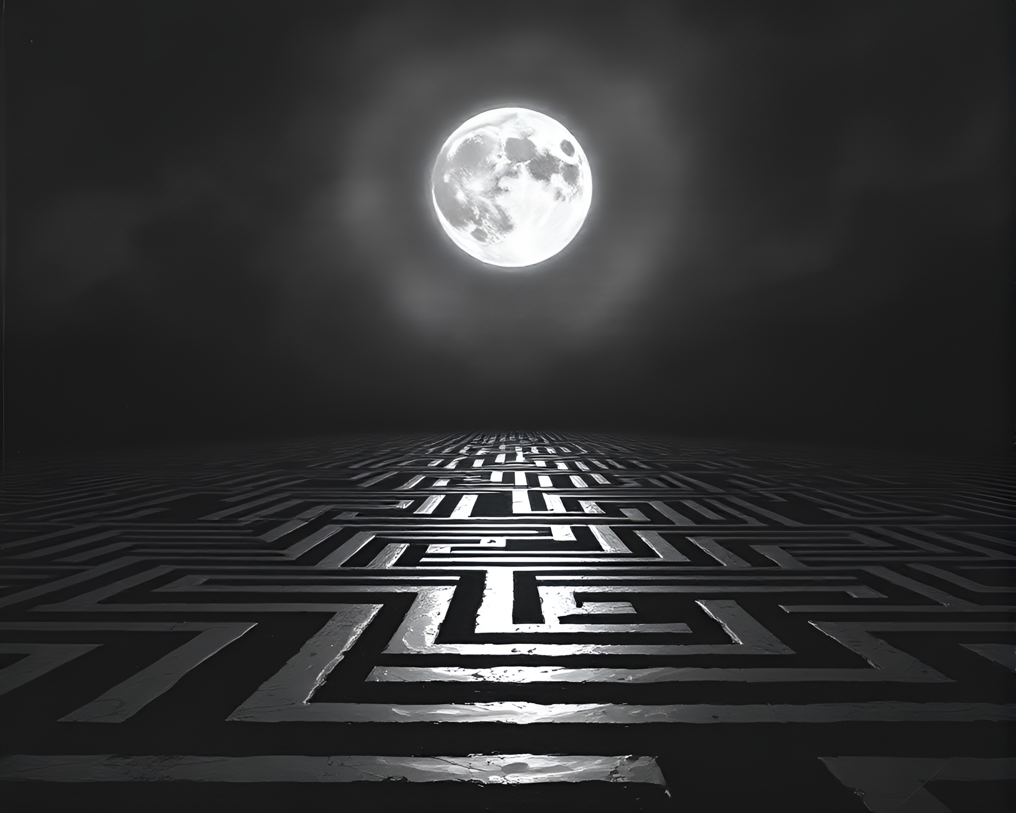 Lunar Flare in Mirror Maze – free AI stock image