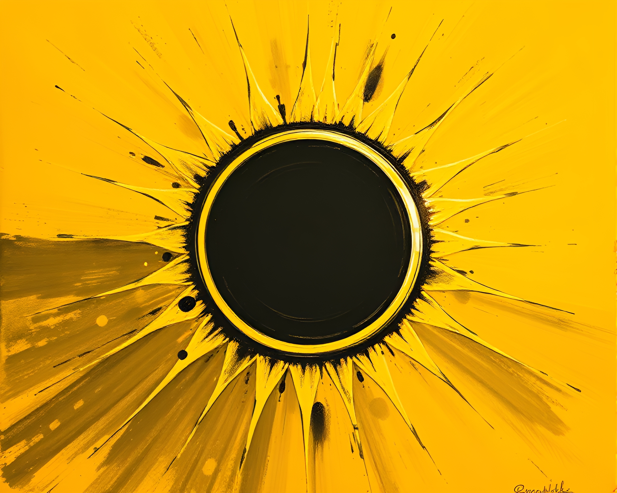 Solar Eclipse Lens Sunburst Gouache Painting – free AI stock image