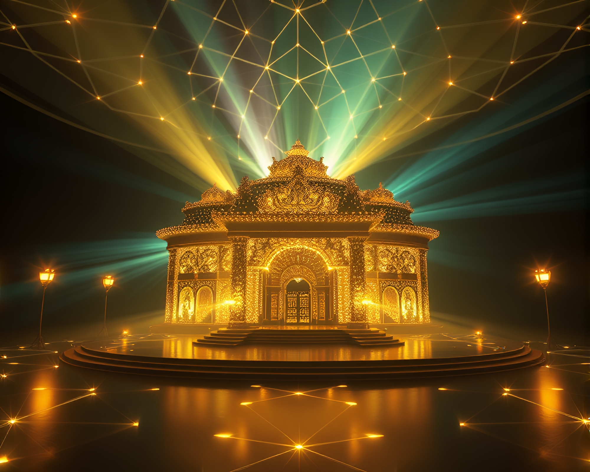 Intricate Geometric Camera Symphony with Particle Simulation Elements – free AI stock image