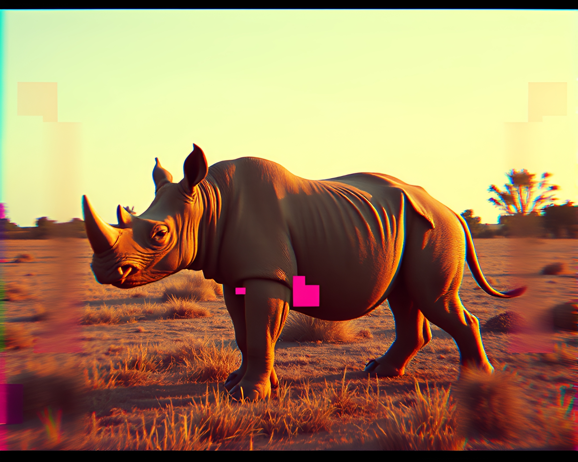 Retro Futurism Rhino Kaleidoscope VHS Art – free AI stock image