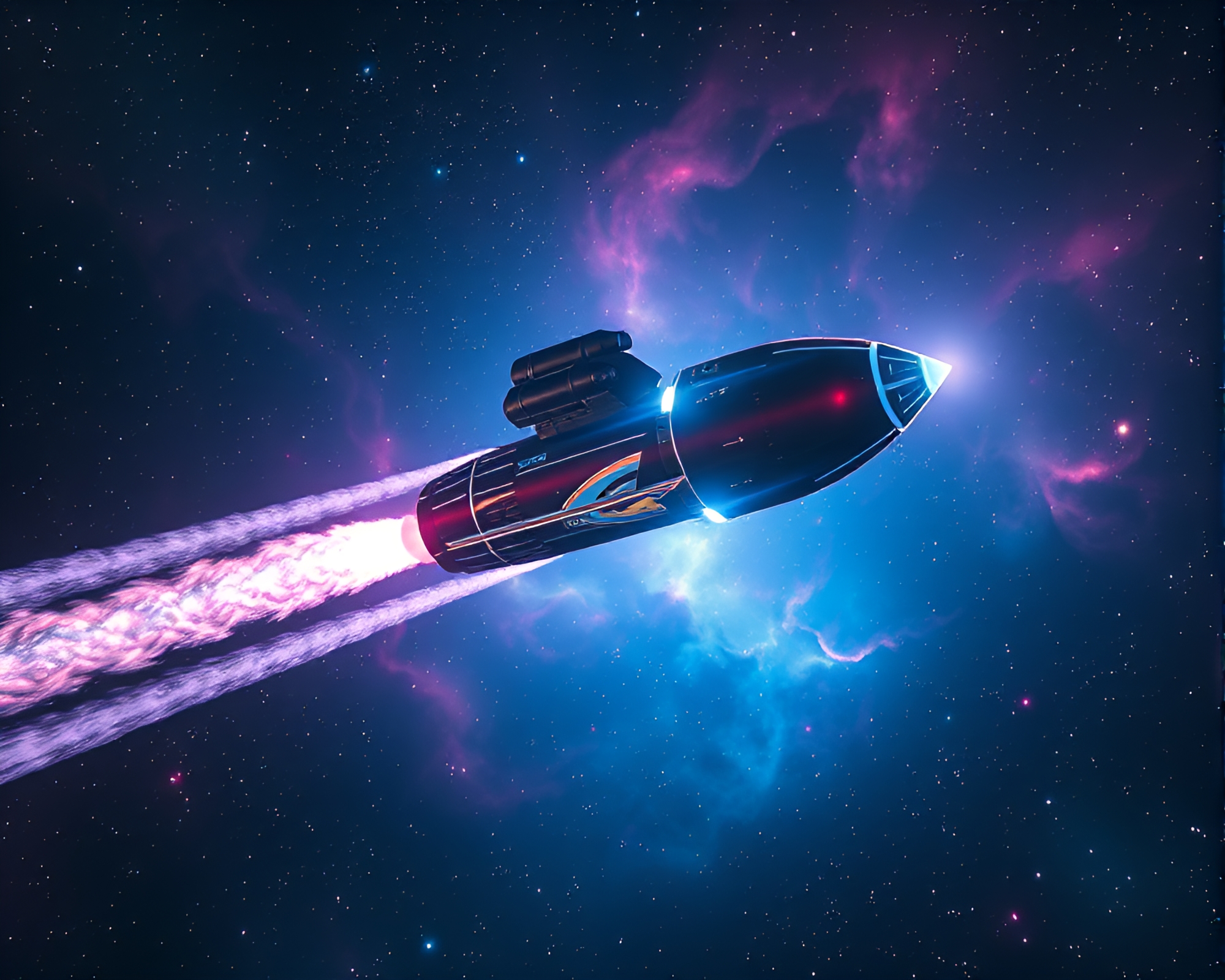 Futuristic Jetpack High-Angle Cosmic Nebula Scene – free AI stock image