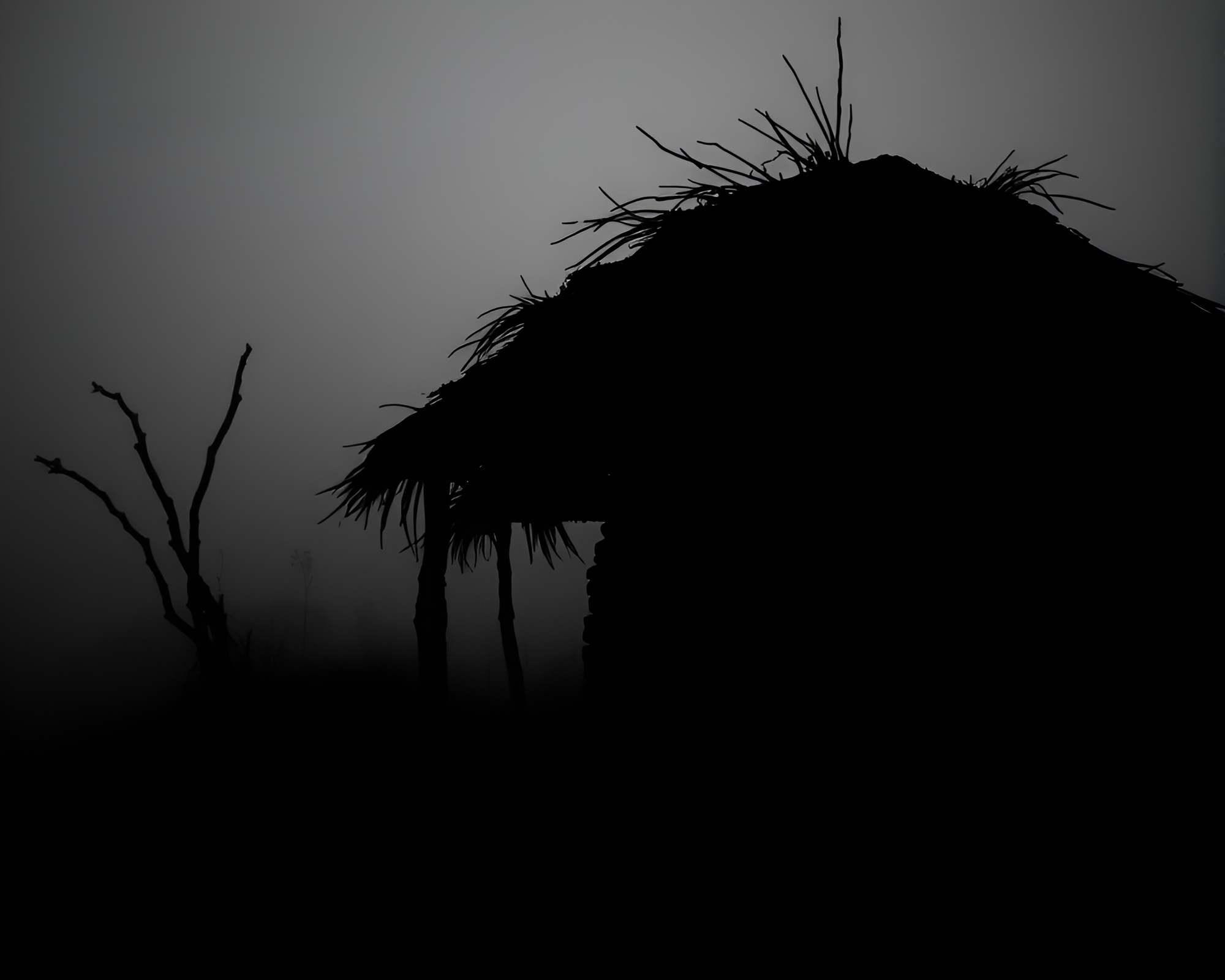 Glitch Art Mud Hut Silhouette in Low-Key Lighting – free AI stock image