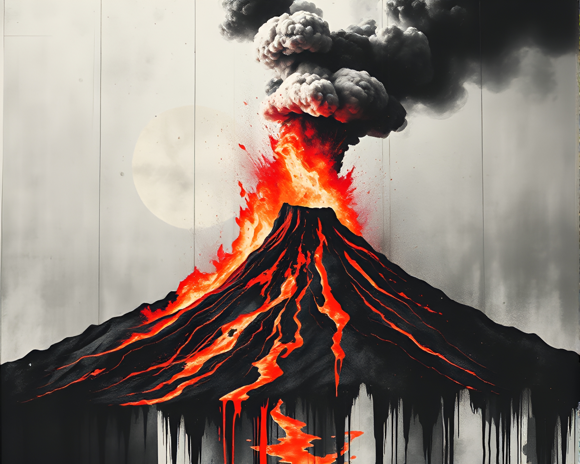 Volcanic Eruption in Retro Ink Wash Photocollage – free AI stock image