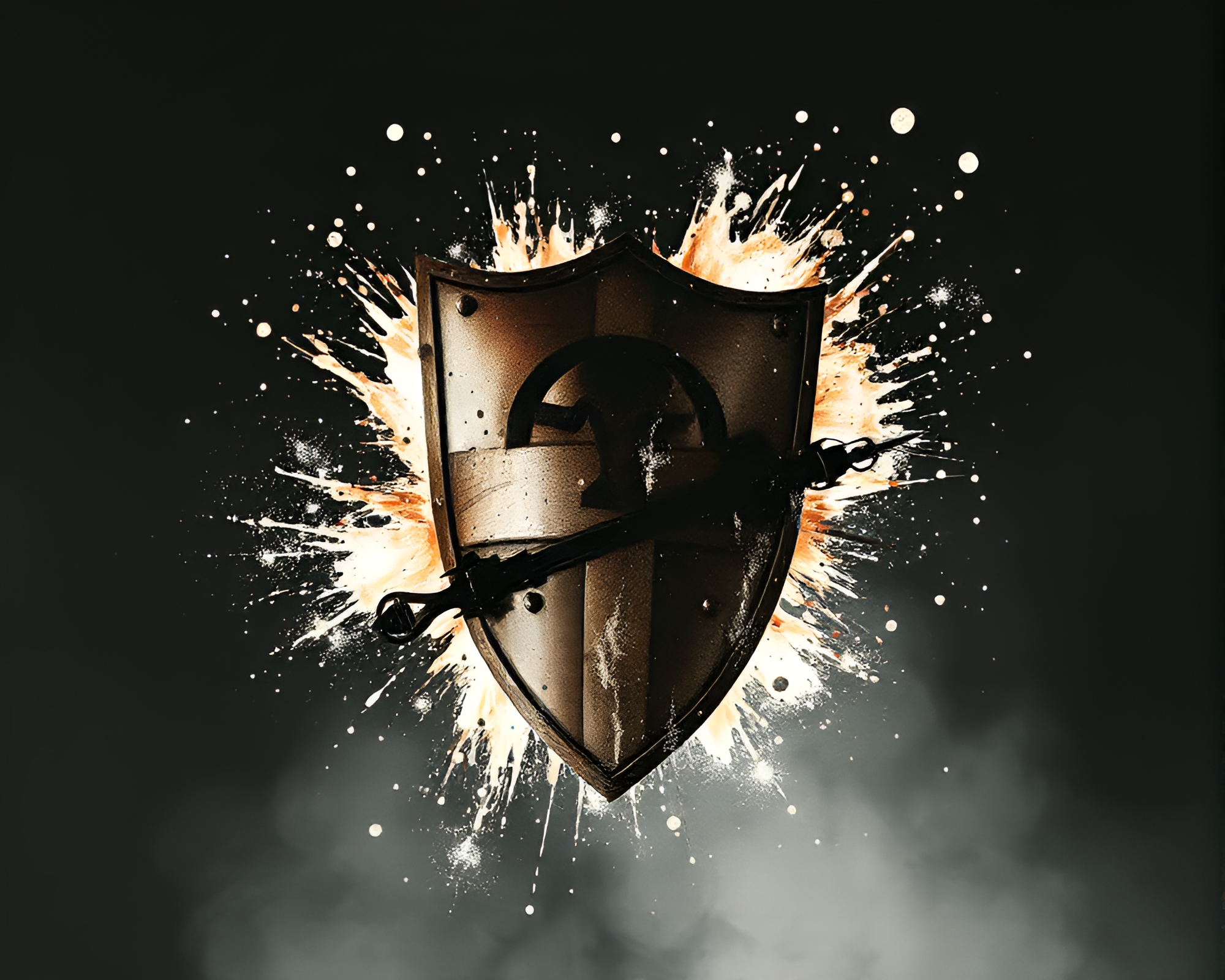 Shield-themed ink splashes in mesmerizing kinetic display – free AI stock image