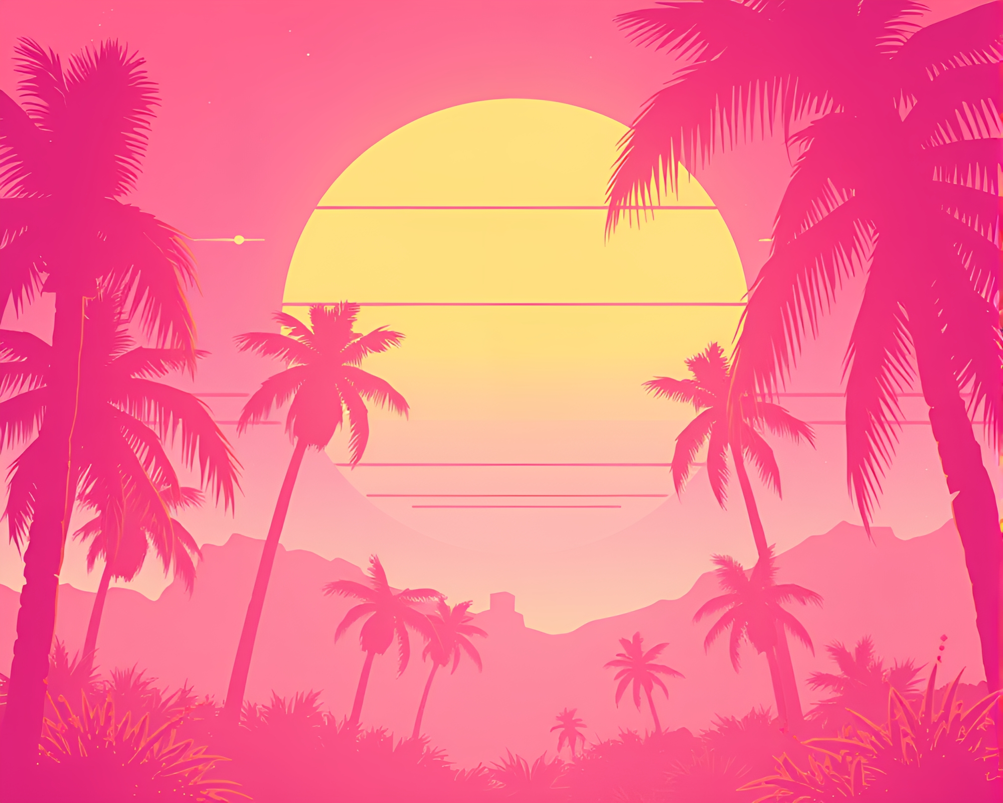 Peachy Synthwave Sunset Manga Glare Art – free AI stock image