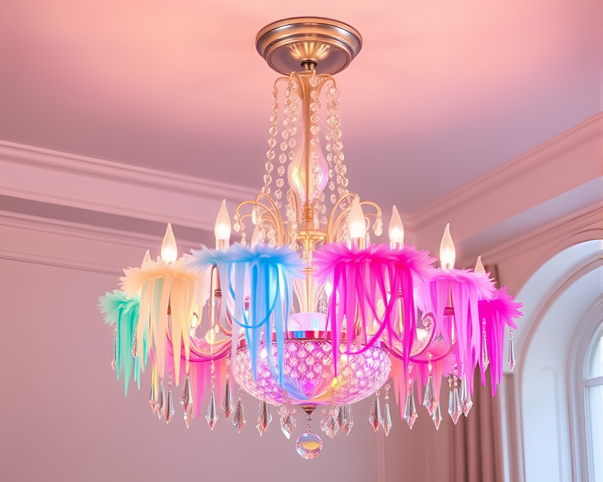 Pastel Graffiti Crystal Chandelier with Rim Lighting – free AI stock image