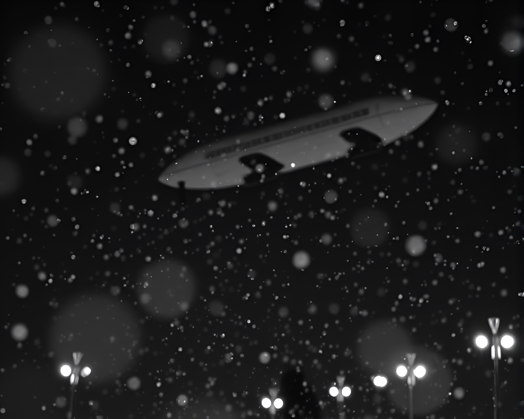 Zeppelin Monochrome Snowflake Spotlight – free AI stock image