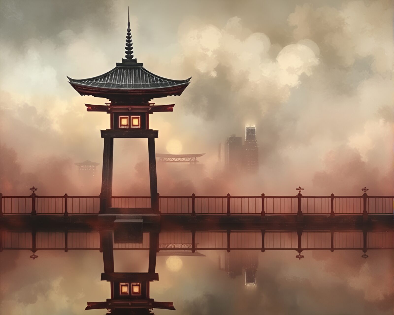 A mystical mural painting of silk kimono in a smoky haze