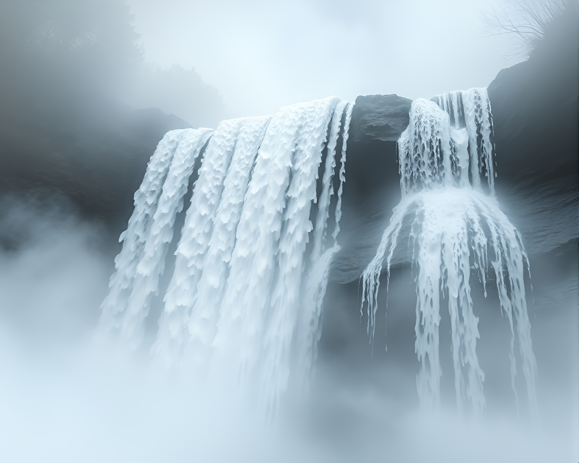 Torn Paper Waterfall: Ethereal Misty Scene – free AI stock image