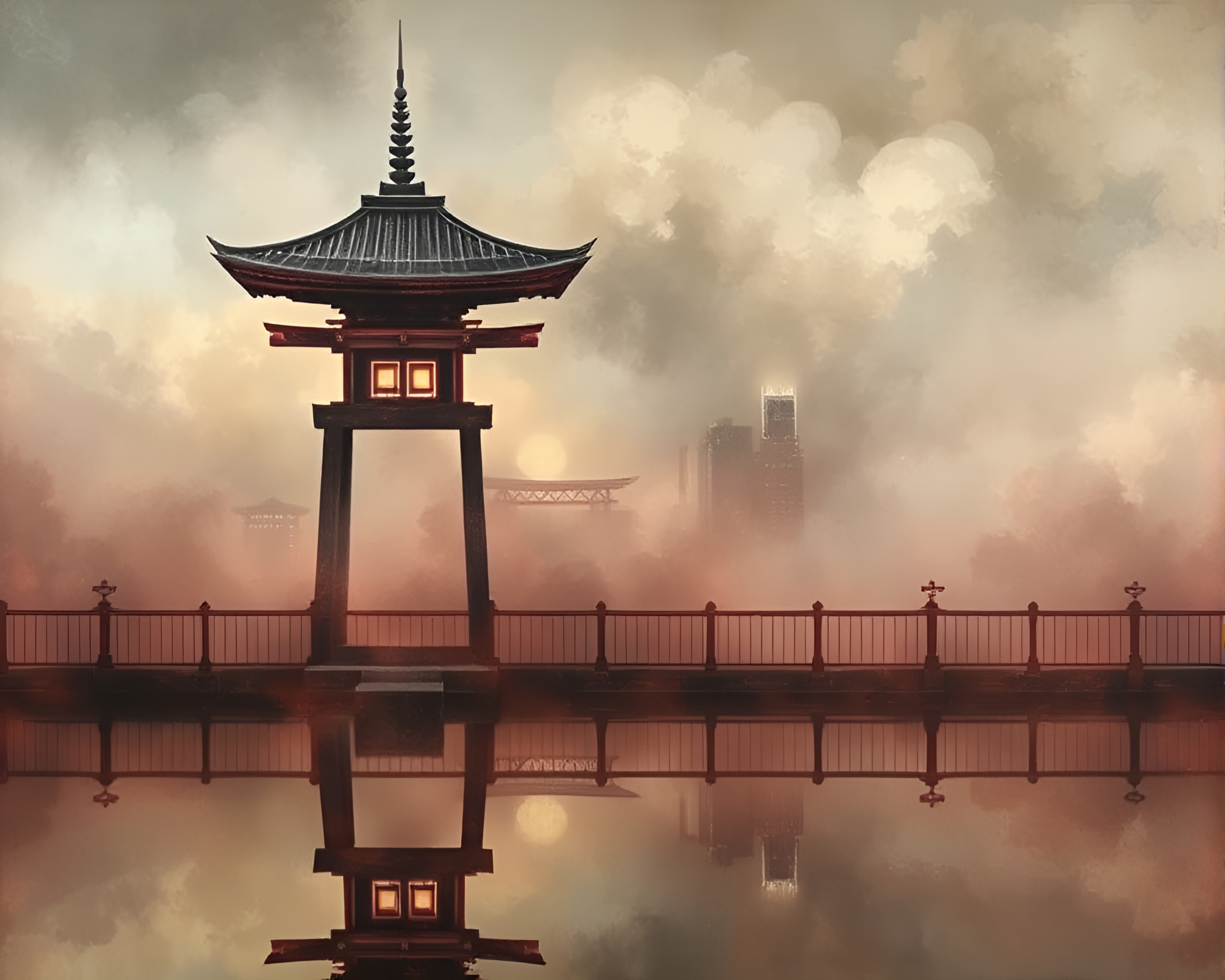 Serene Reflections: Smoky Silk Kimono Mural Painting – free AI stock image