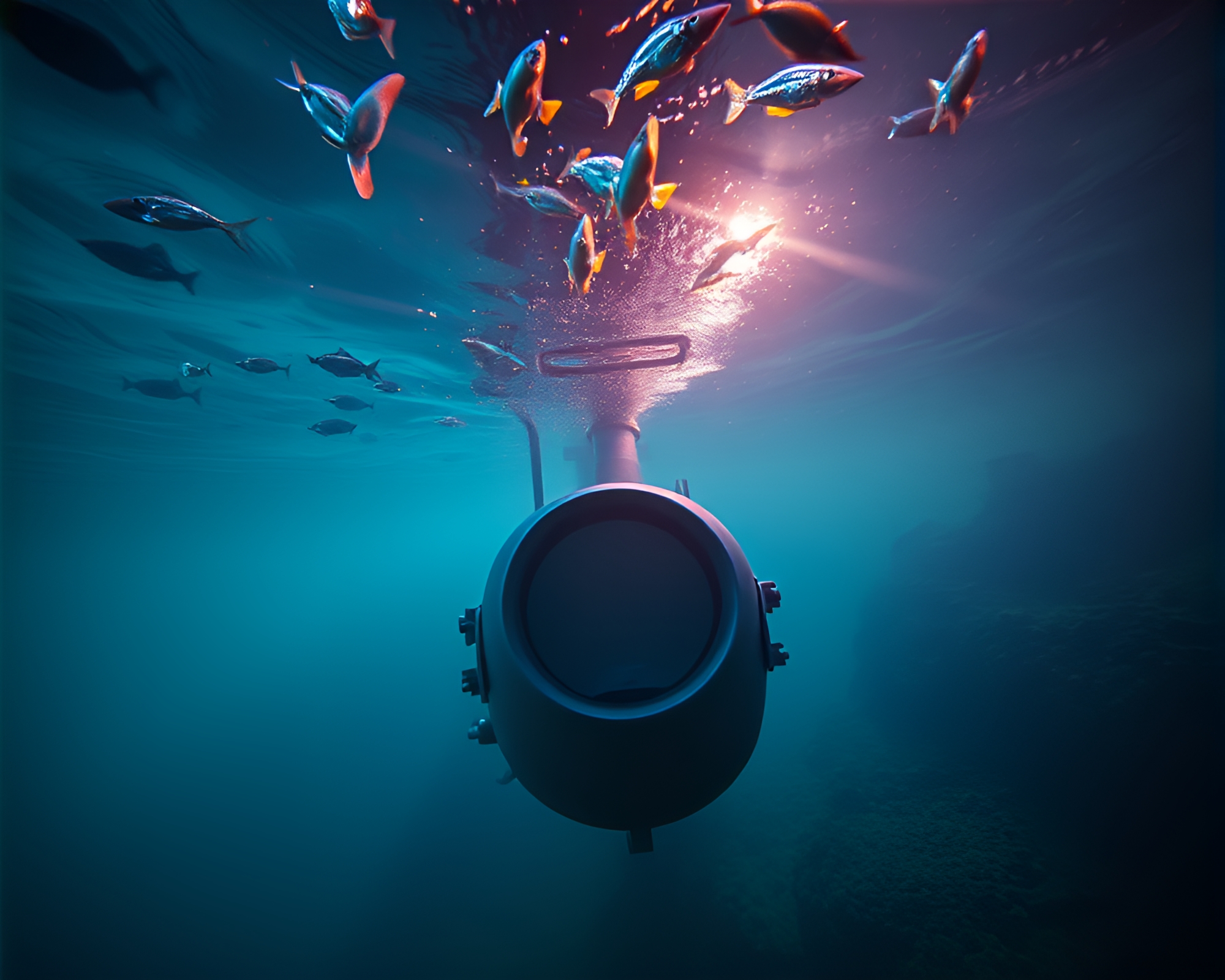 Intriguing Ultraviolet Submarine Underwater Scene – free AI stock image