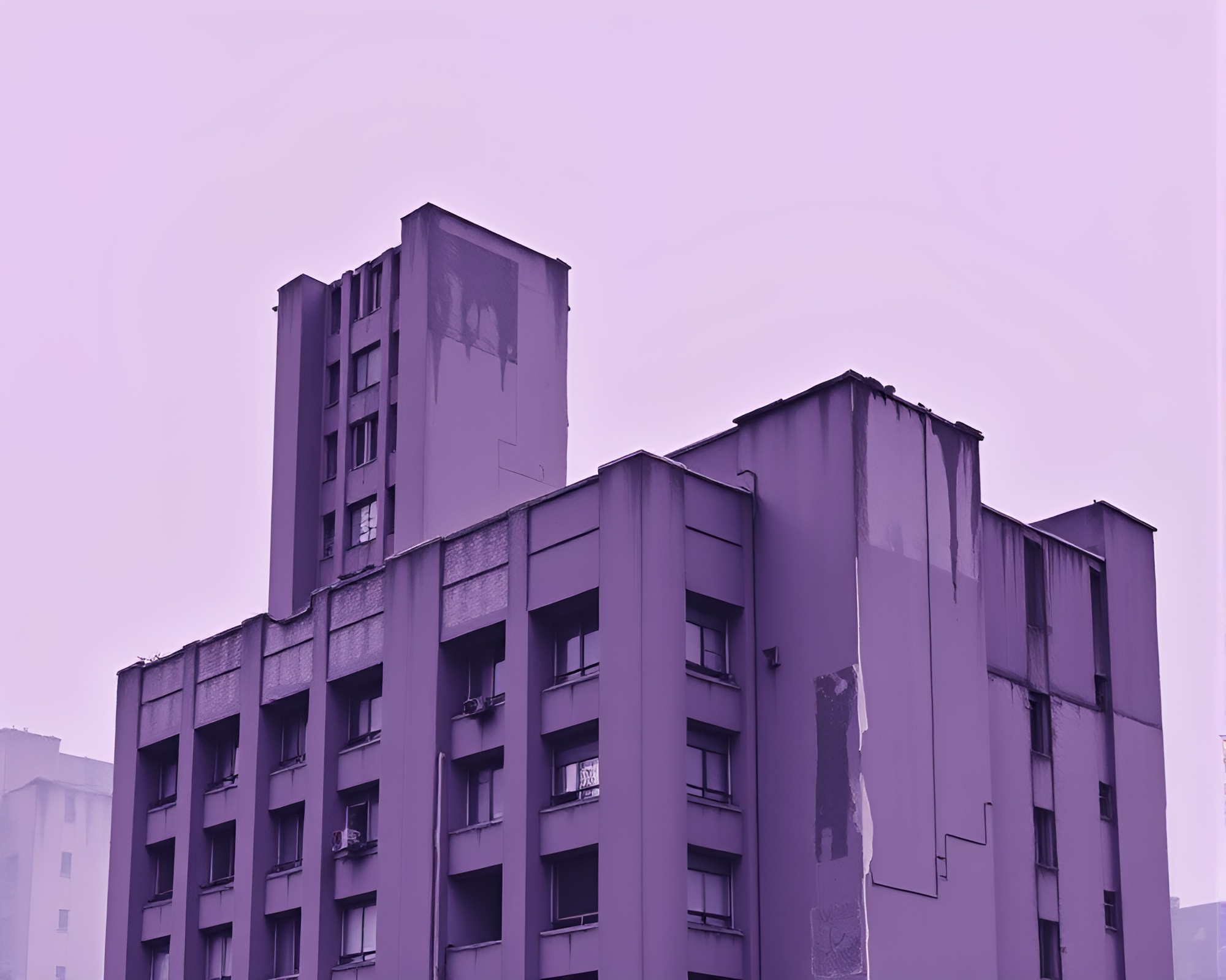 Brutalist Architecture with Torn Edges in Amethyst Hue – free AI stock image