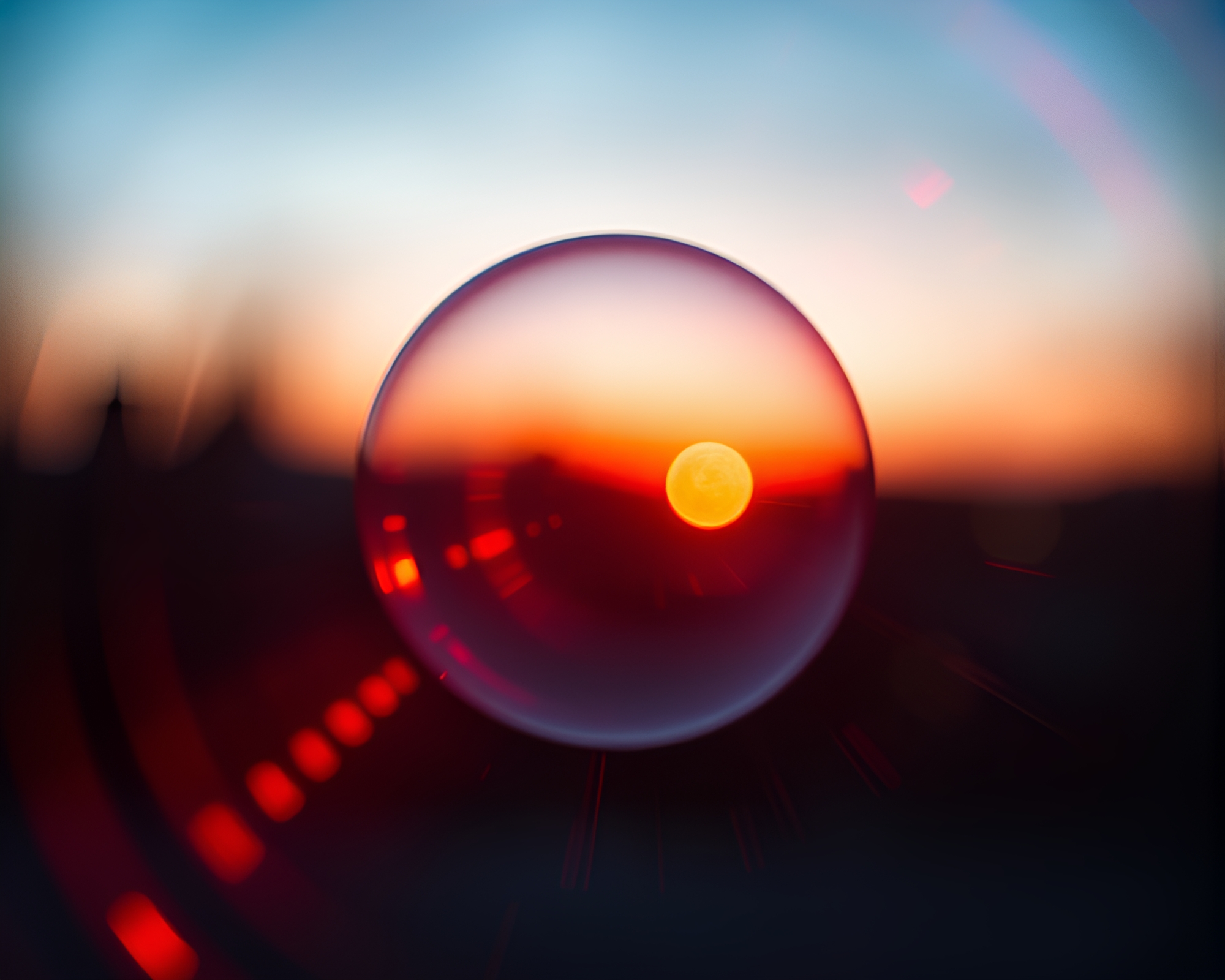 Whirling Glass Orb in Dreamy Red-Blue Light – free AI stock image