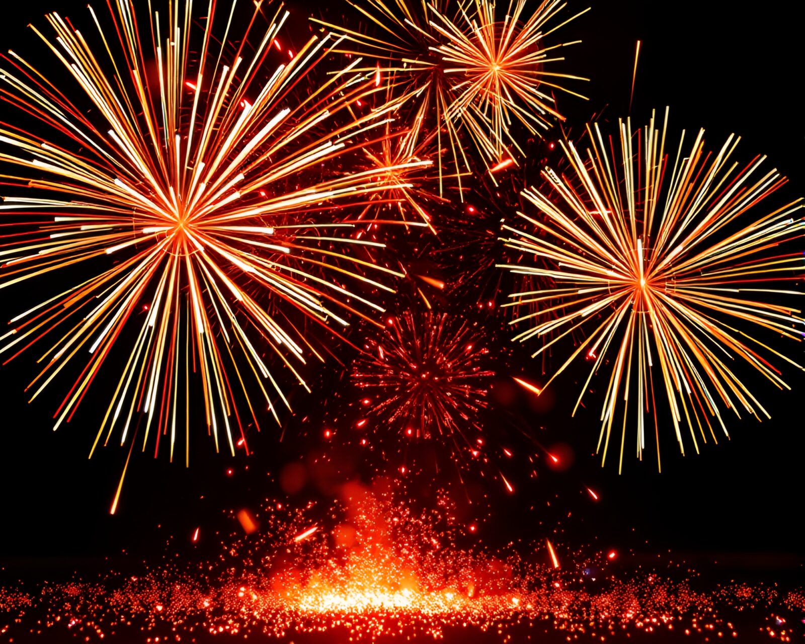 Fluorescent glow vinyl record surrounded by bursting fireworks