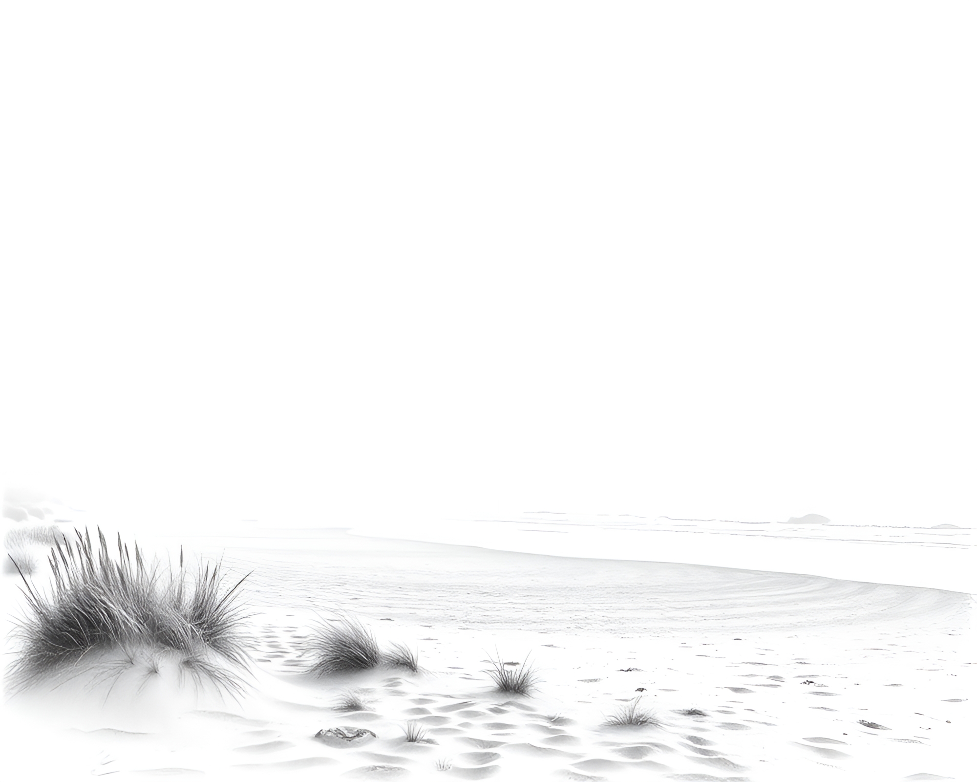 Summer Beach with Crosshatched Foggy Line Art – free AI stock image