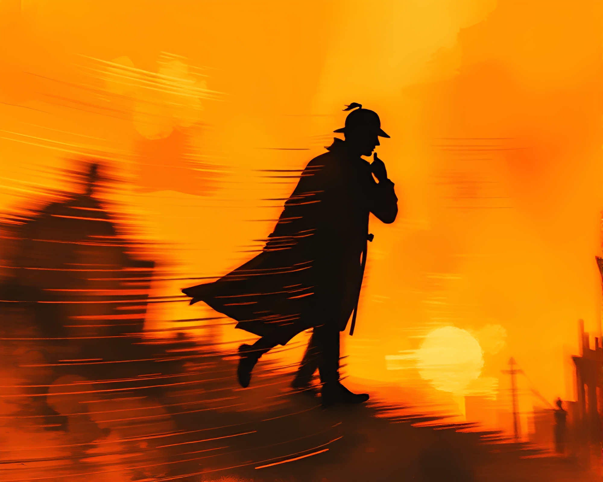 Ethereal Sherlock Holmes in Motion Blur Gouache Painting – free AI stock image