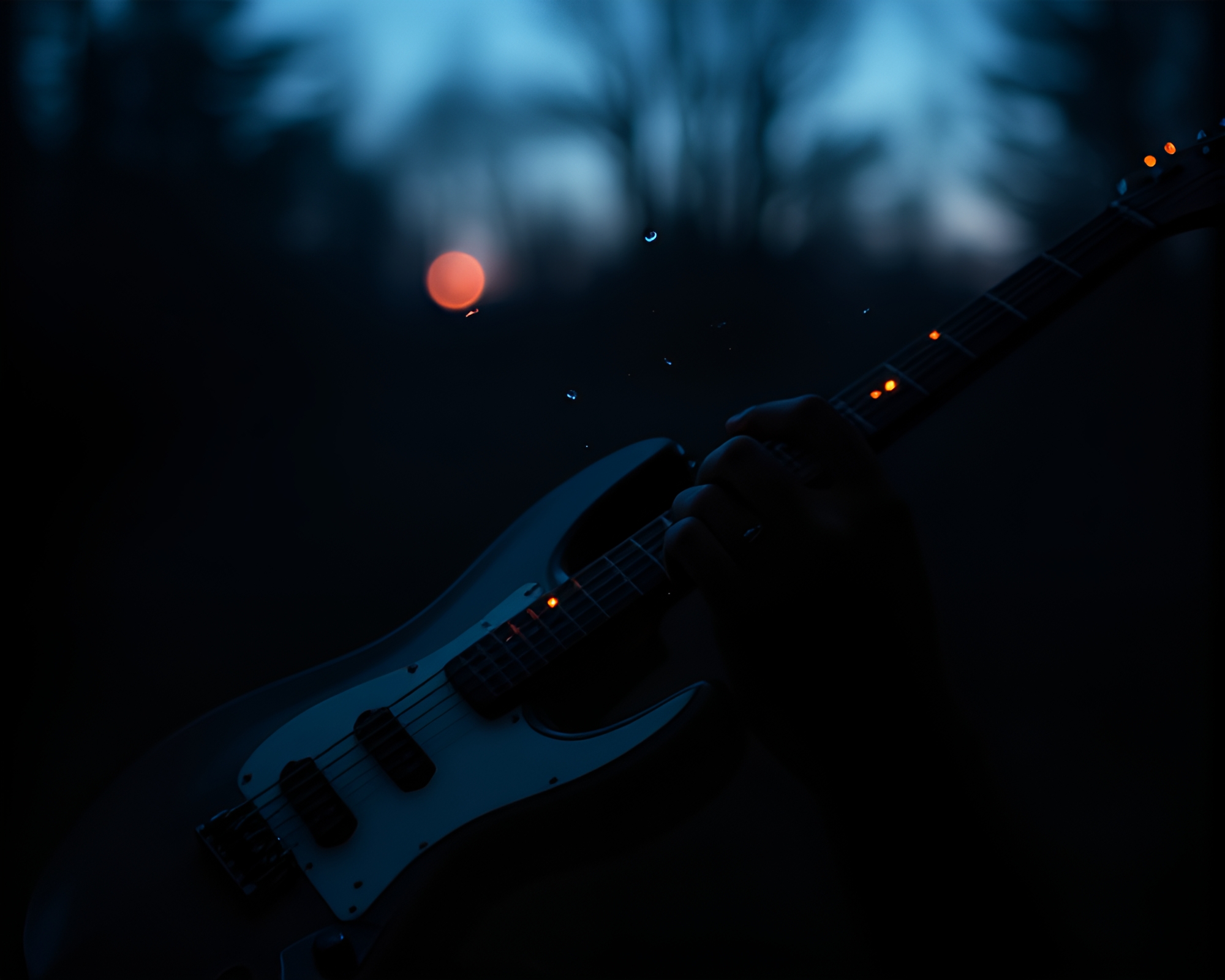 Digital Twilight Guitar Melody through Paper Tear Composition – free AI stock image