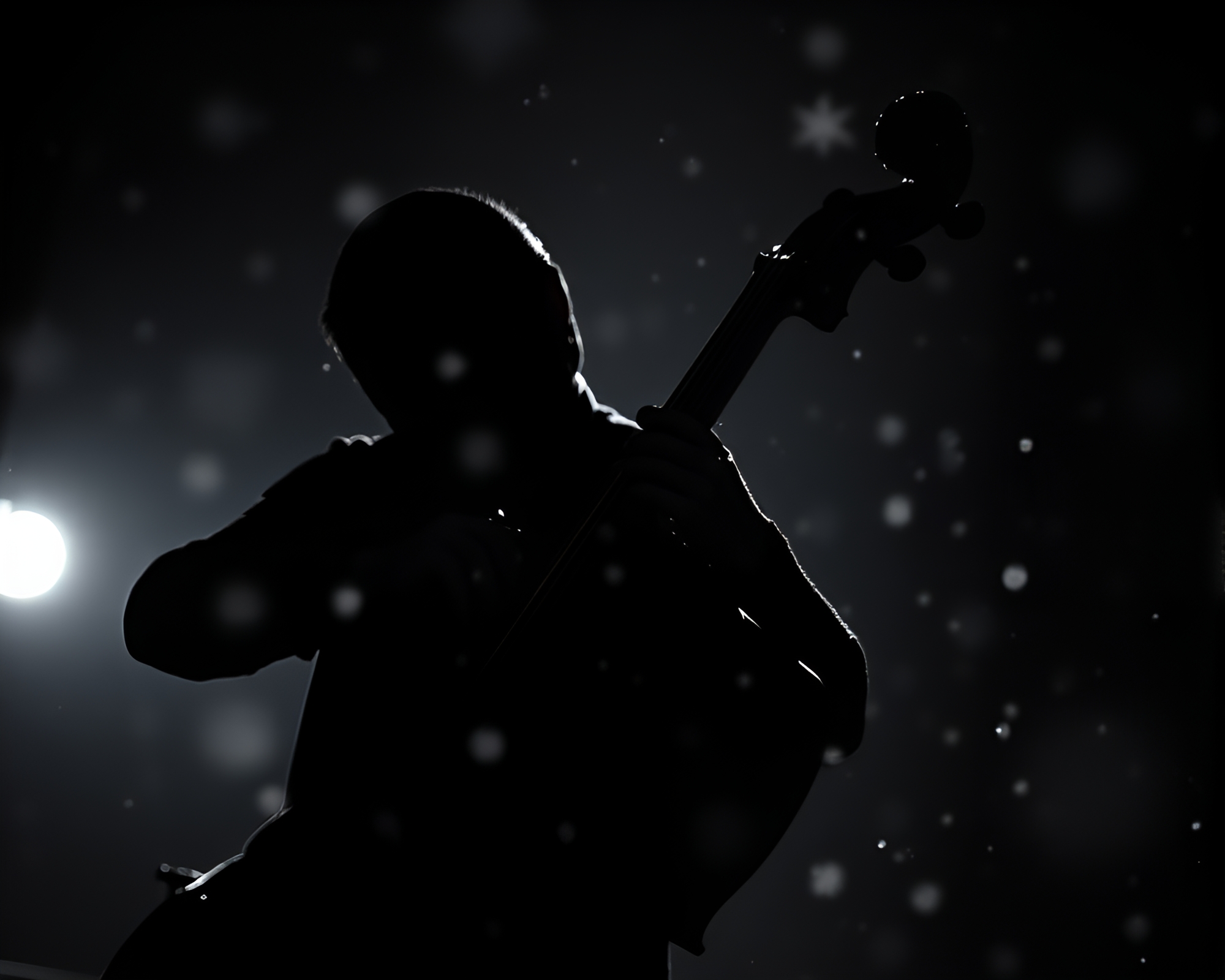 Ethereal Snowflake Cello Noir Silhouette Art – free AI stock image