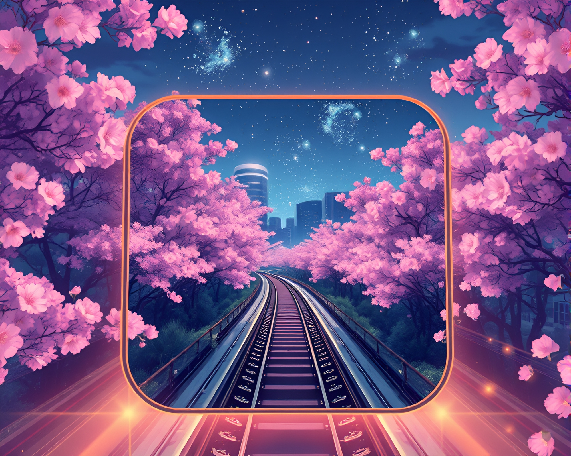 Manga-style Monorail Digital Bloom Frame Within Frame – free AI stock image