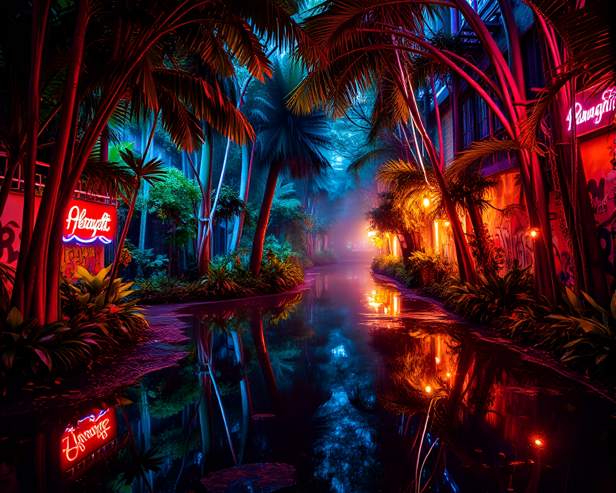 Neon Rainforest Canopy Graffiti Cinemagraph – free AI stock image