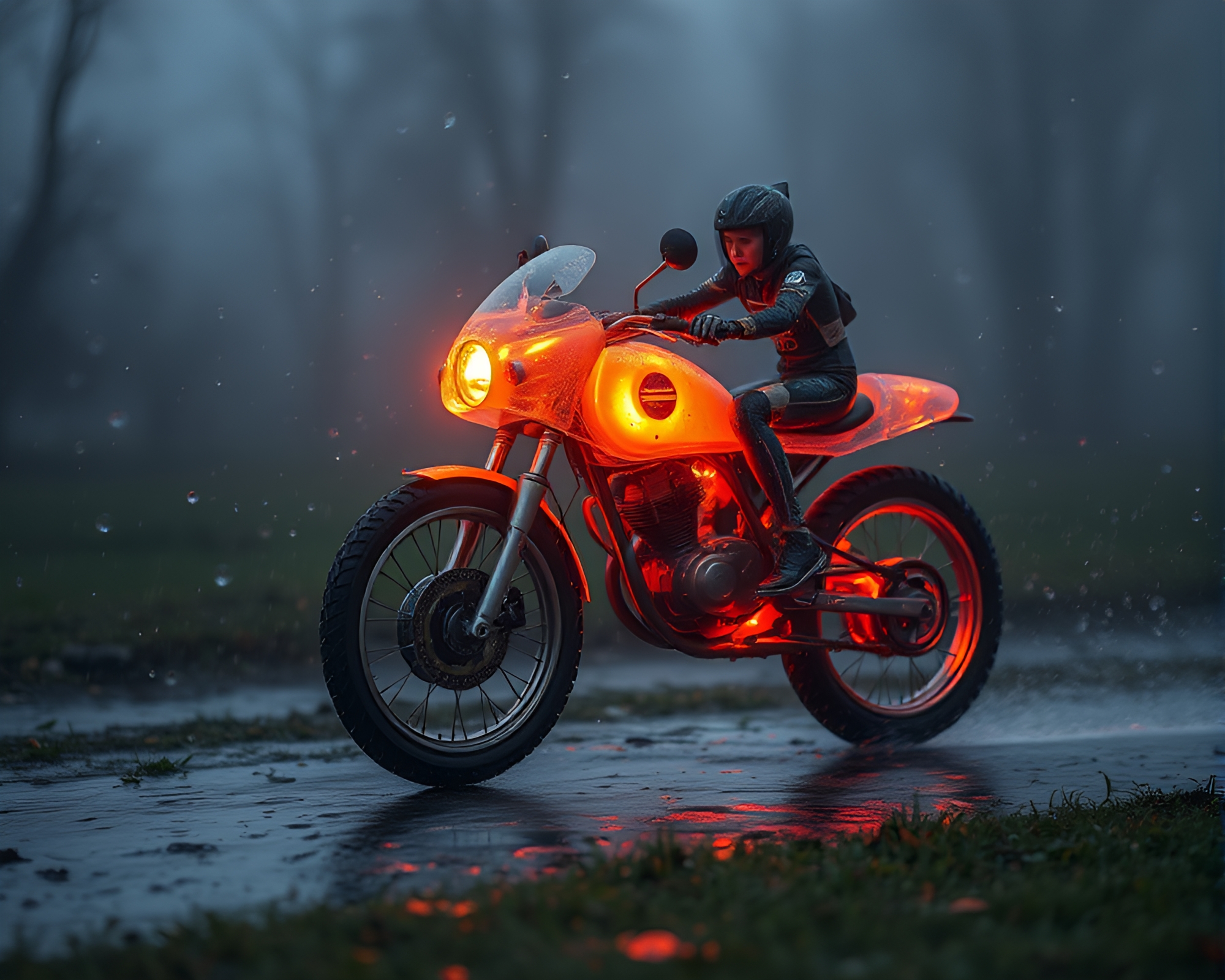 Dew-Drop Hoverbike glows in Peachy Sunrise – free AI stock image