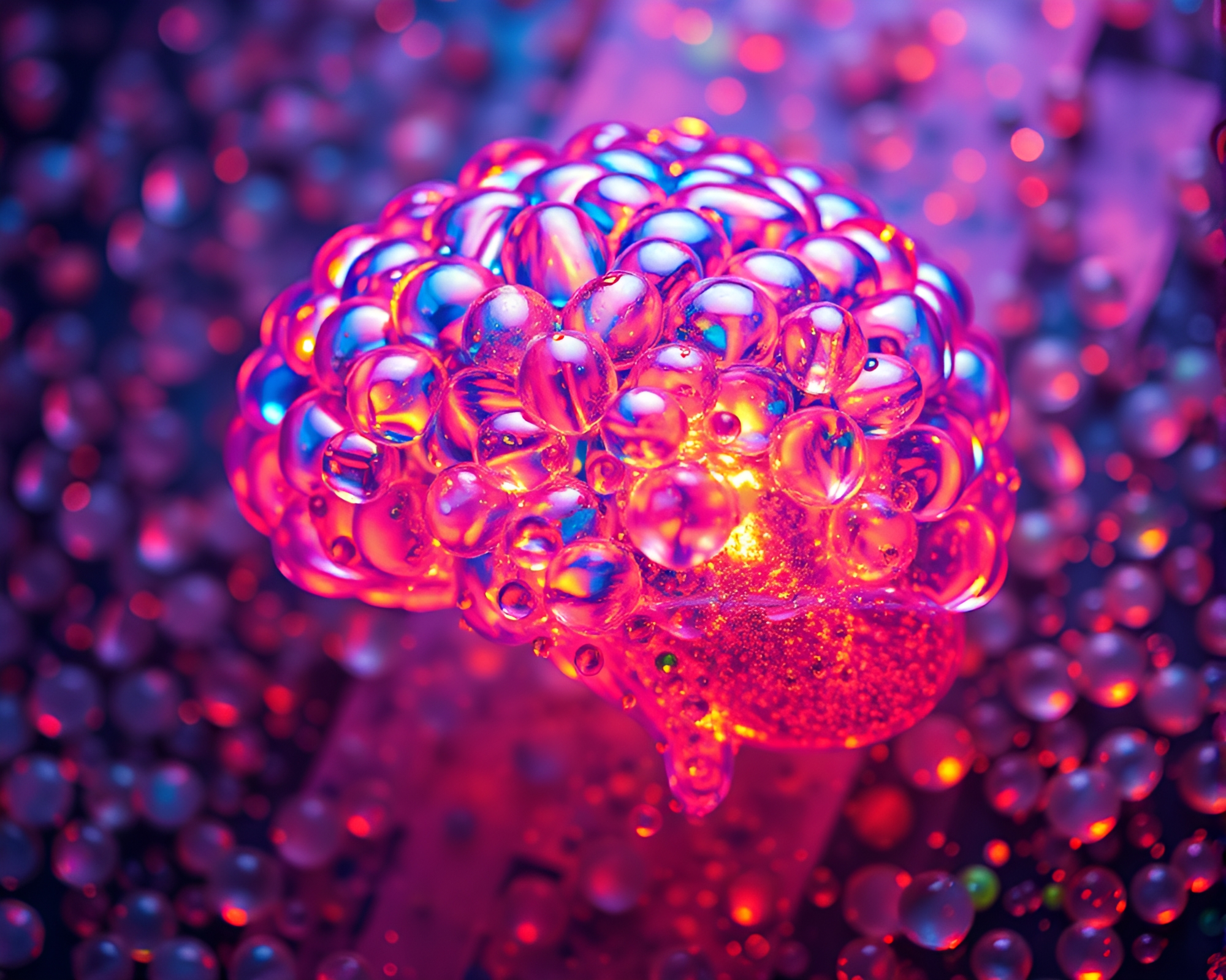 Sunset Dye AI Brain in Maximalist Wet Glass Bead Composition – free AI stock image