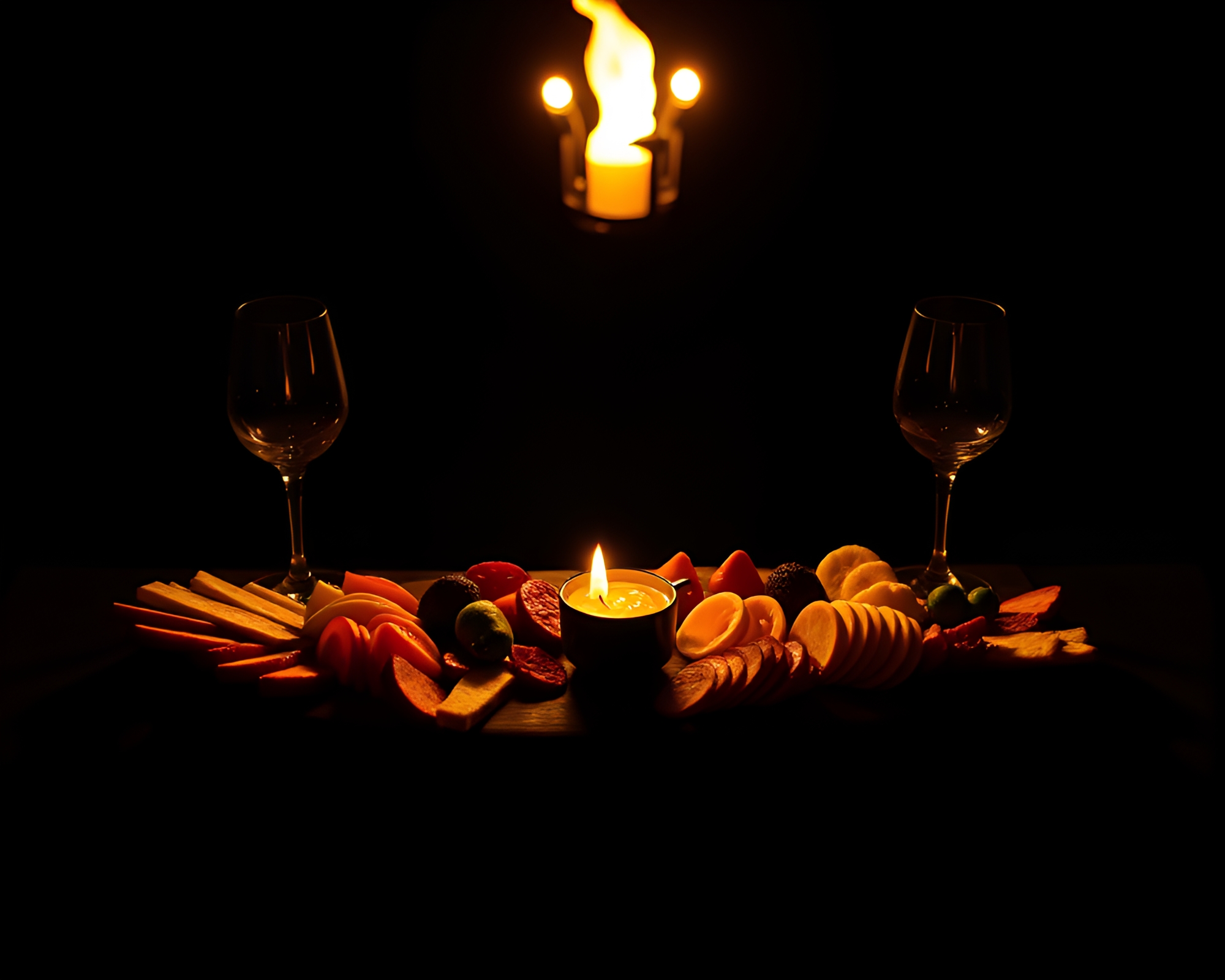 Symmetrical Charcuterie Board in Torchlight Silhouette – free AI stock image