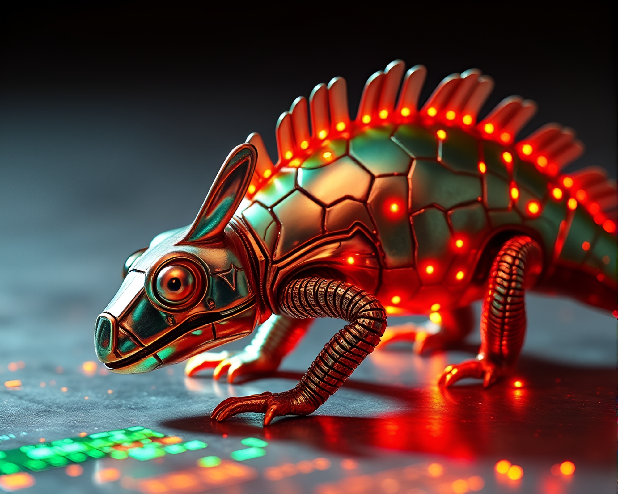 Futuristic Armadillo in Verdigris Glow – free AI stock image