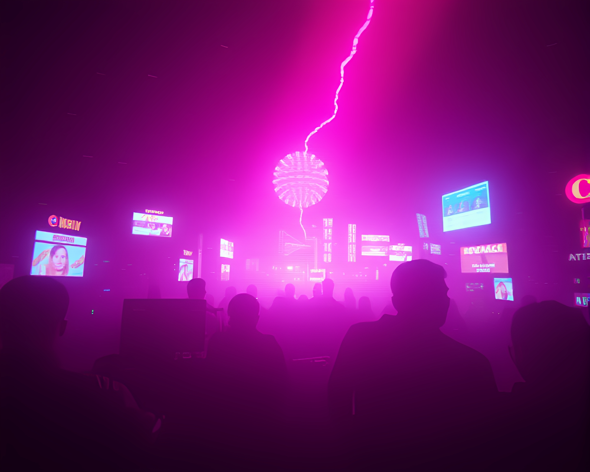 Retrowave Holographic Display in Crosshatching Ambiance – free AI stock image